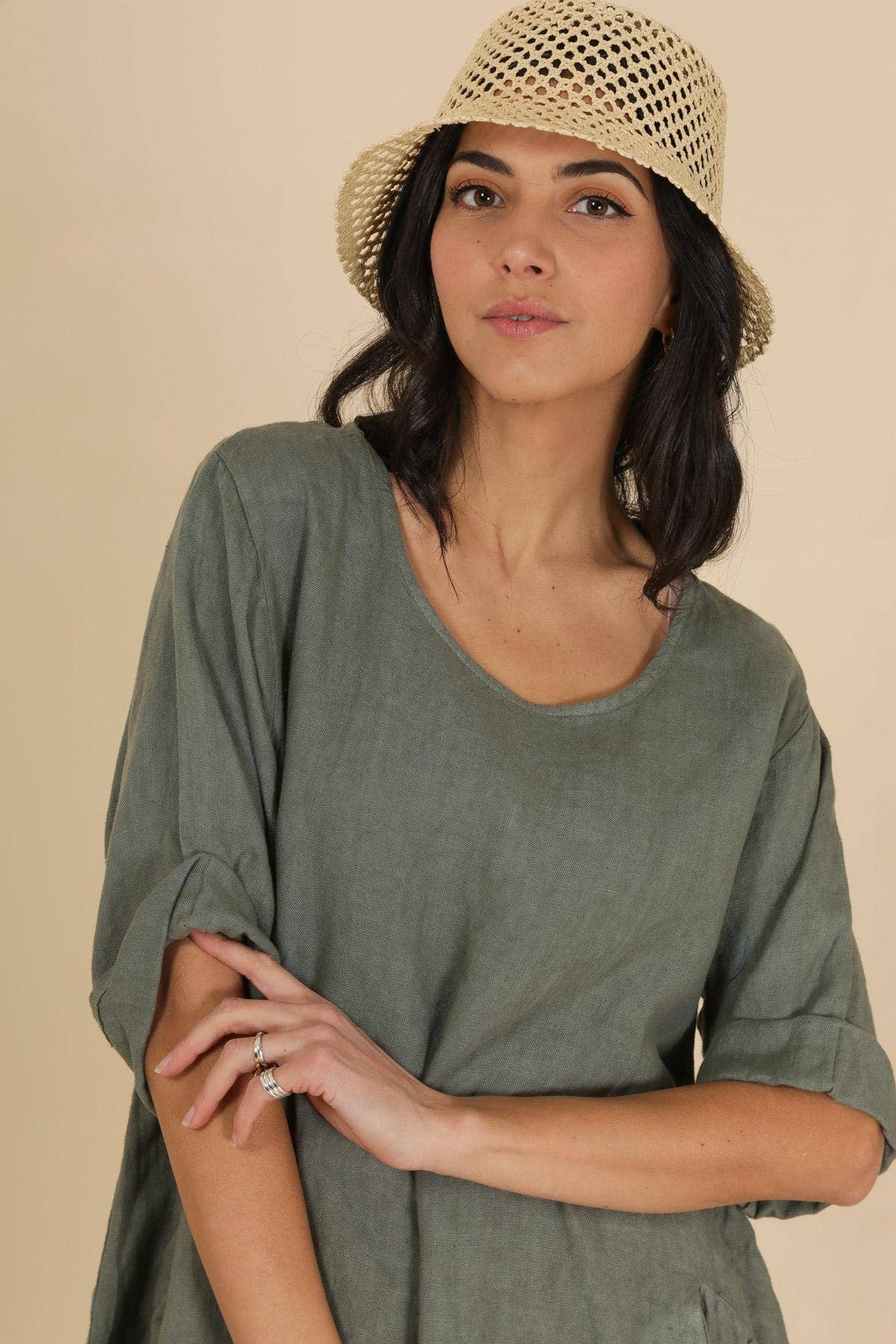 Italian Linen Dress- Round neck short dress