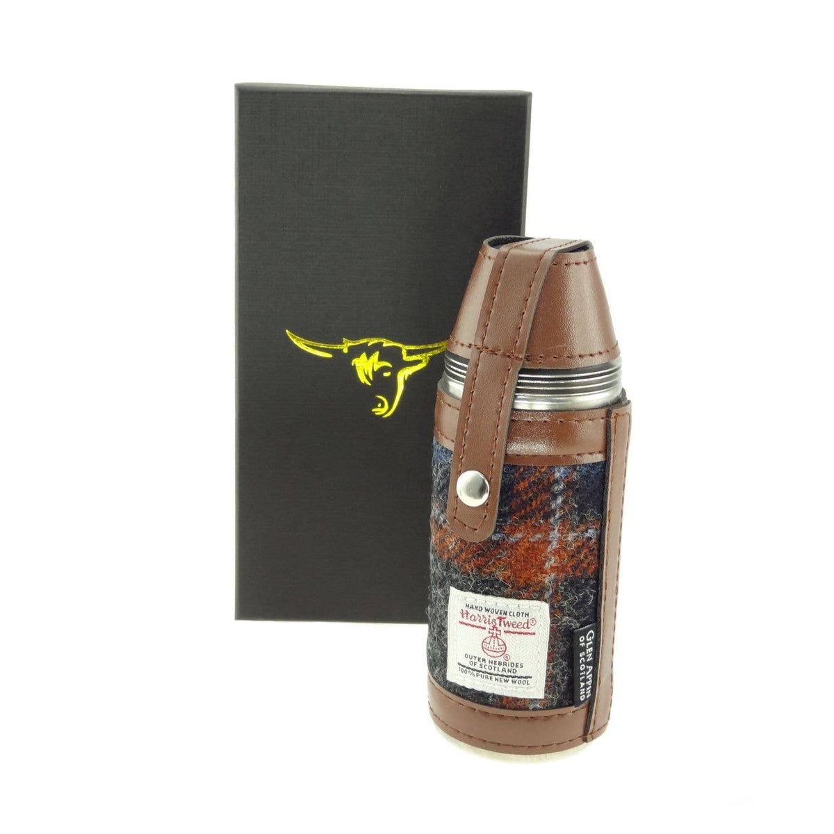 Harris Tweed 8oz Hunting Flask | Authentic Scottish Gift Rust Overcheck Dublin Gift Company