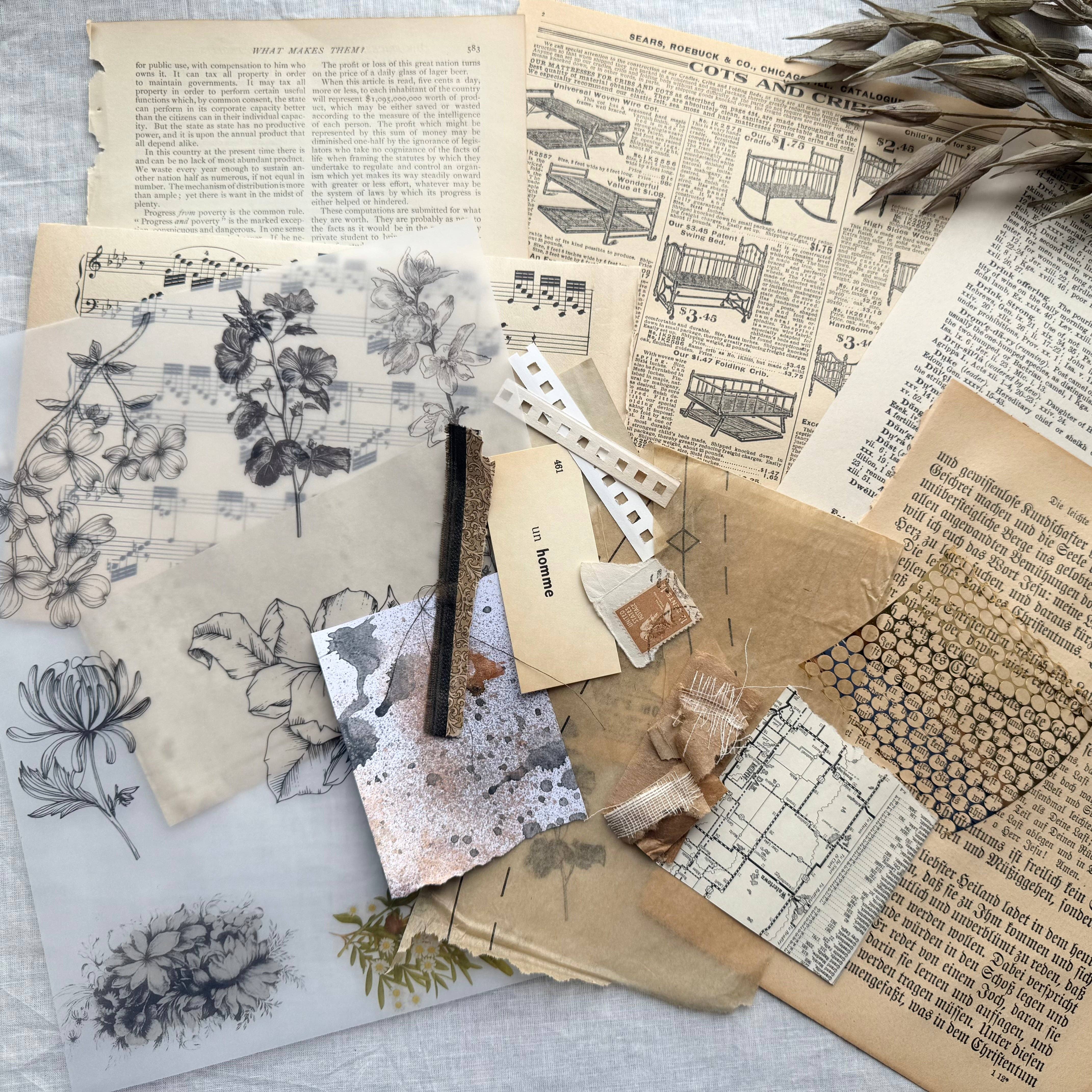Floral Collage Kit | Mixed Media Art Kit | Vintage Vellum & Paper Craft A House of Books