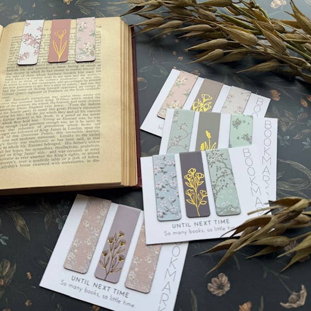 Magnetic Bookmarks Set of 3 | Floral Hand-Foiled | Unique Book Lover Gift A House of Books