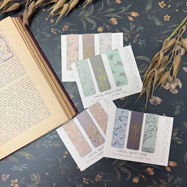 Magnetic Bookmarks Set of 3 | Floral Hand-Foiled | Unique Book Lover Gift A House of Books