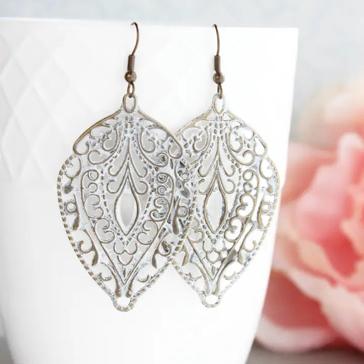 Shabby White Filigree Earrings by Pocket of Posies