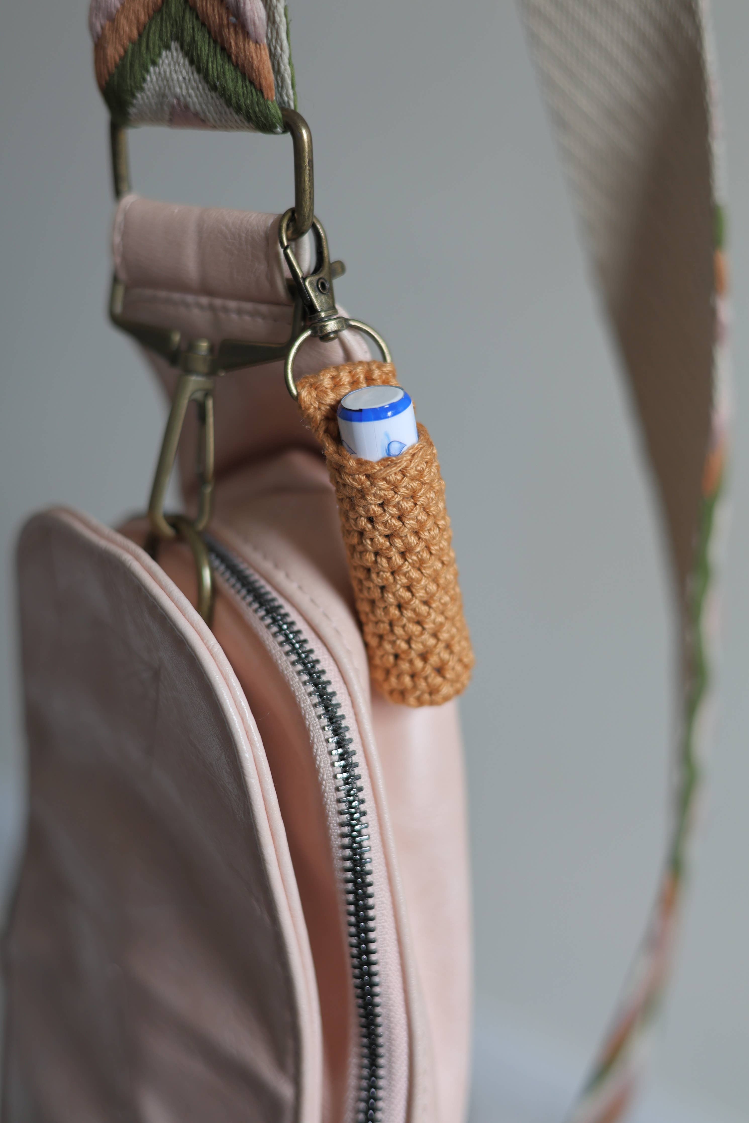 Crochet Lip Balm Holder | Keychain Clip | Mercerized Cotton | Handmade Caramel Gracy & Henry: Handmade