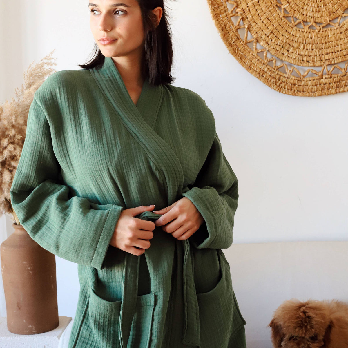 Turkish Cotton Spa Robe Dark Green VivaMaison