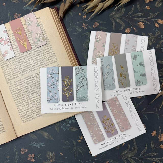 Magnetic Bookmarks Set of 3 | Floral Hand-Foiled | Unique Book Lover Gift A House of Books
