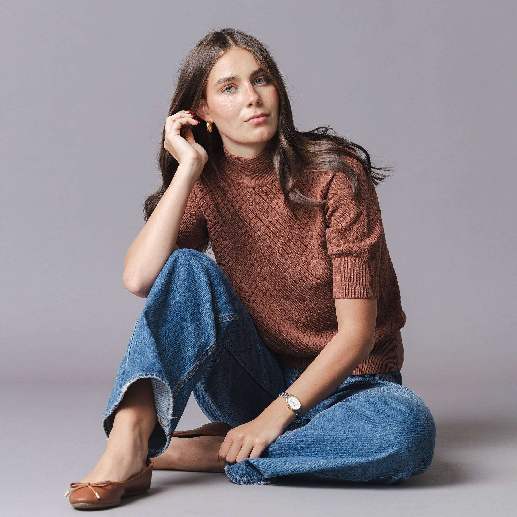 Organic Diamond Stitch Mock Neck Sweater