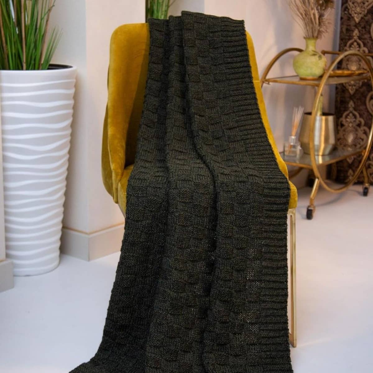 Irish Aran Fisherman Cable Knit Wool Throw | 100% Virgin Wool | Made in Ireland Army Green Dublin Gift Company