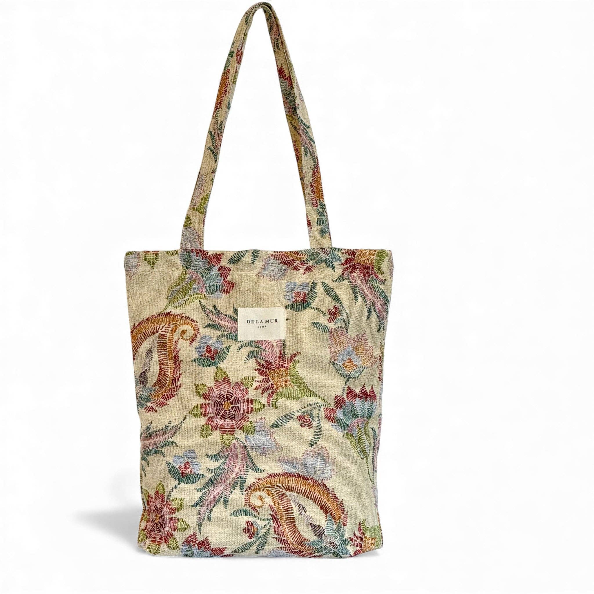 Floral Jacquard Medium Zip Tote Bag – Multicolor Paisley