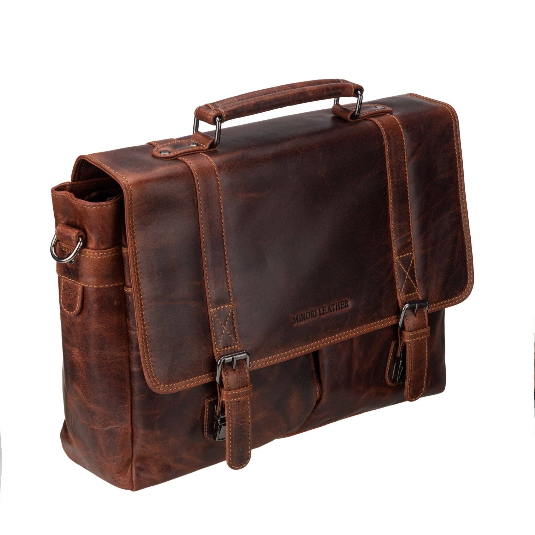 Boston Full-Grain Leather Briefcase Bag | 16" Laptop Bag Minori Leather