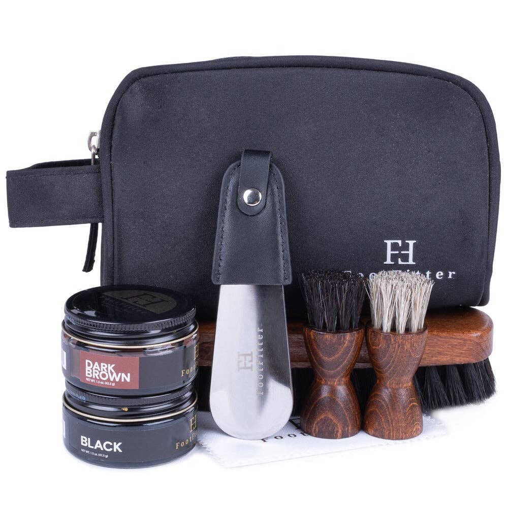 FootFitter Travel Shoe Shine Kit | Leather Shoe Care Set with Shoe Cream FootFitter
