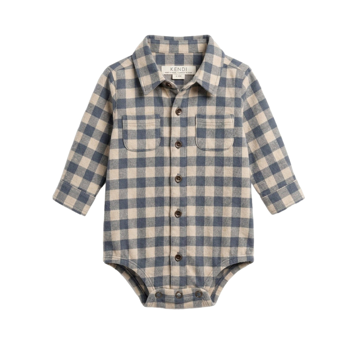 Roan Flannel Long Sleeve Collared Bodysuit - Swindon Plaid Colored Organics