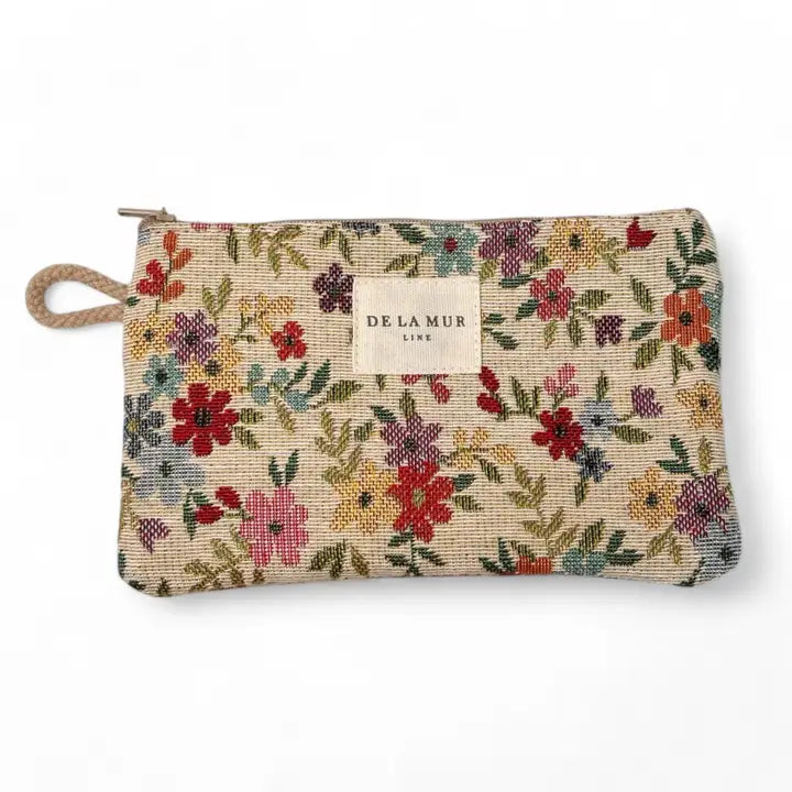 Floral Jacquard Makeup Bag & Coin Purse – Small Zip Pouch