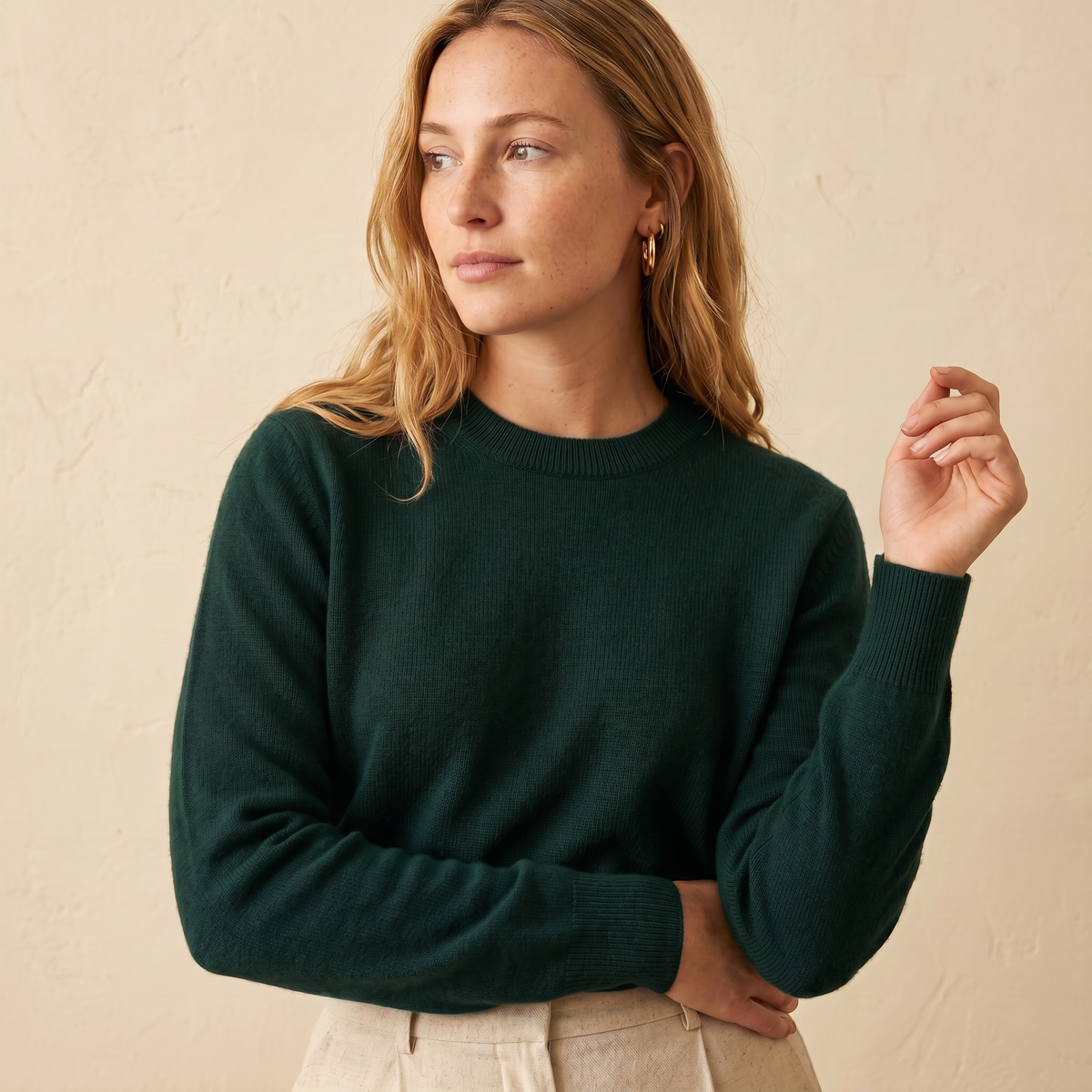 Women's Cashmere Crewneck Sweater - The Original Pine LUMUSAE