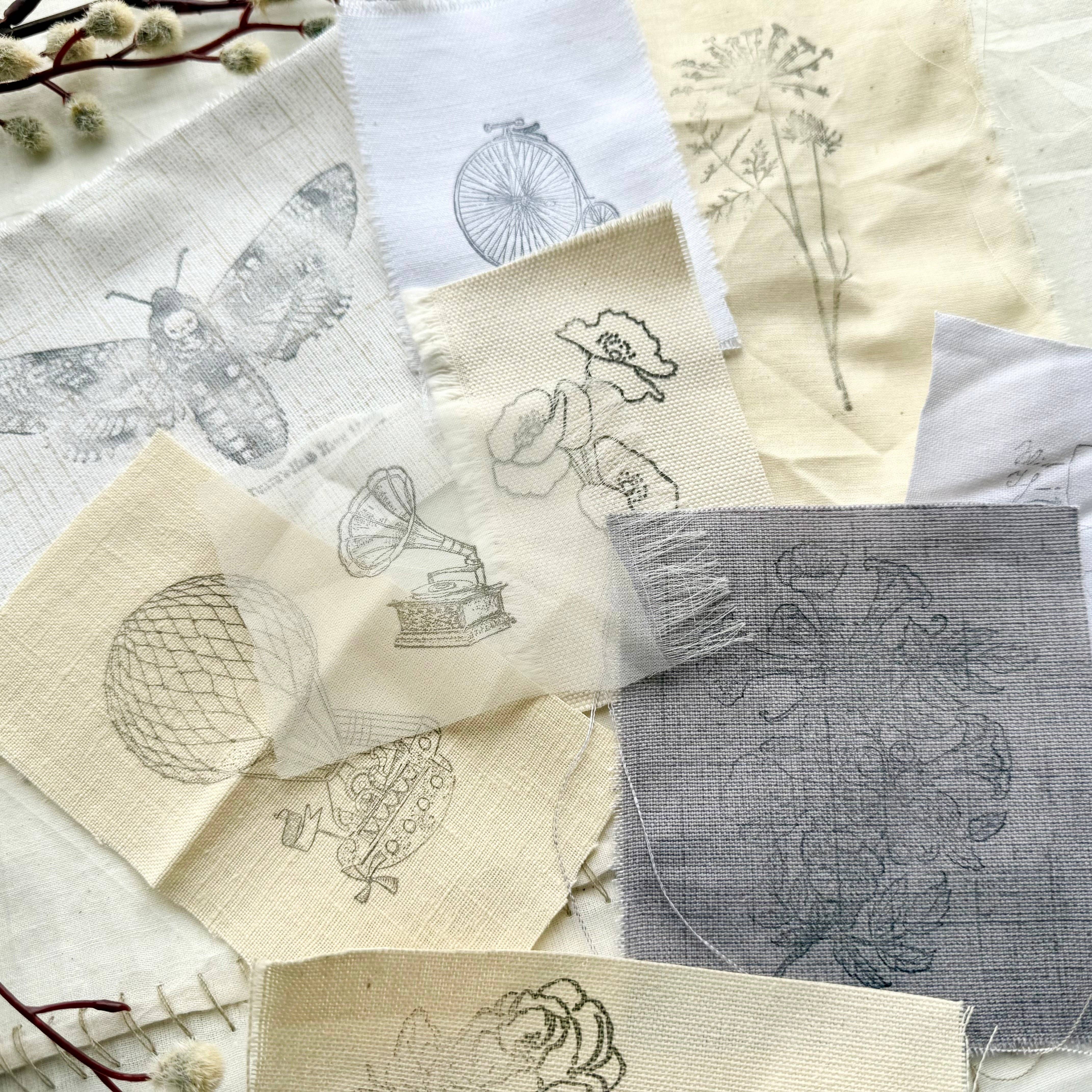 Dyed & Stamped Fabric Pack | Vintage Textile Ephemera | Junk Journal & Collage Supplies A House of Books