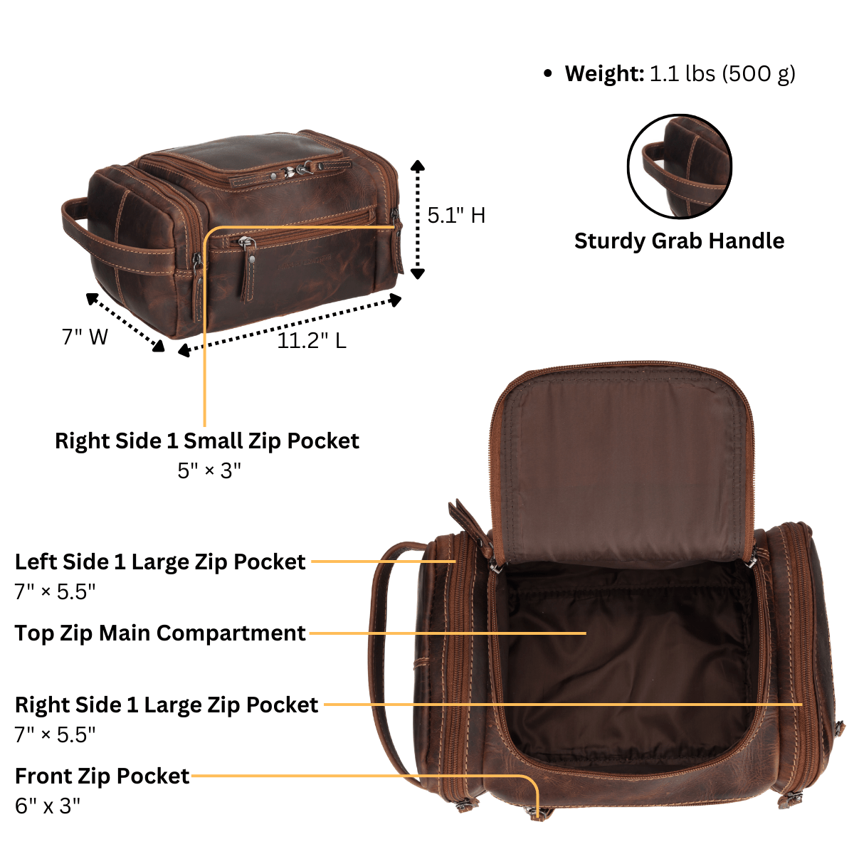 Winston Full-Grain Leather Toiletry Bag | Large Dopp Kit for Men Minori Leather
