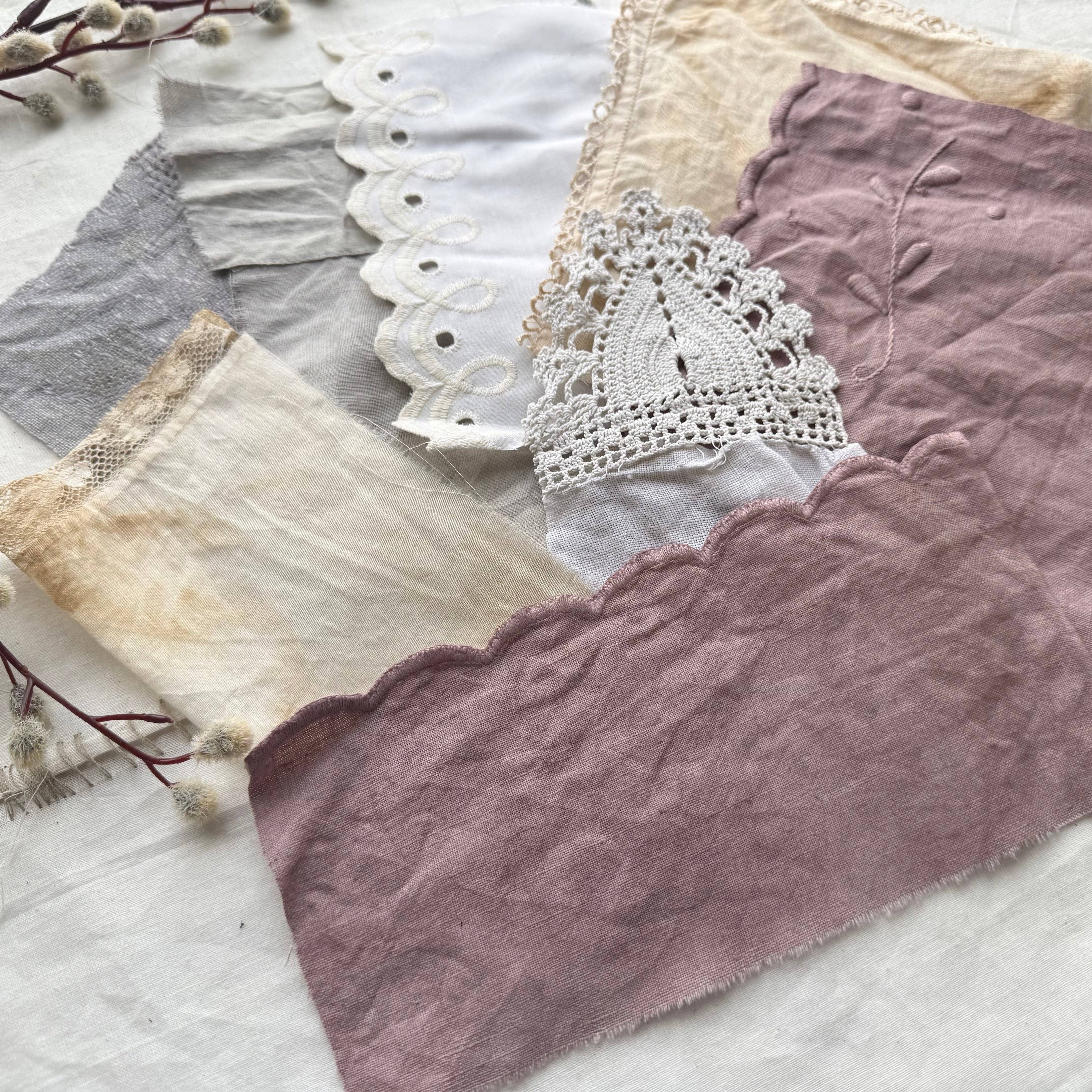 Dyed & Stamped Fabric Pack | Vintage Textile Ephemera | Junk Journal & Collage Supplies A House of Books