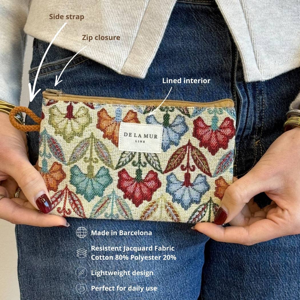 Floral Jacquard Makeup Bag & Coin Purse – Small Zip Pouch