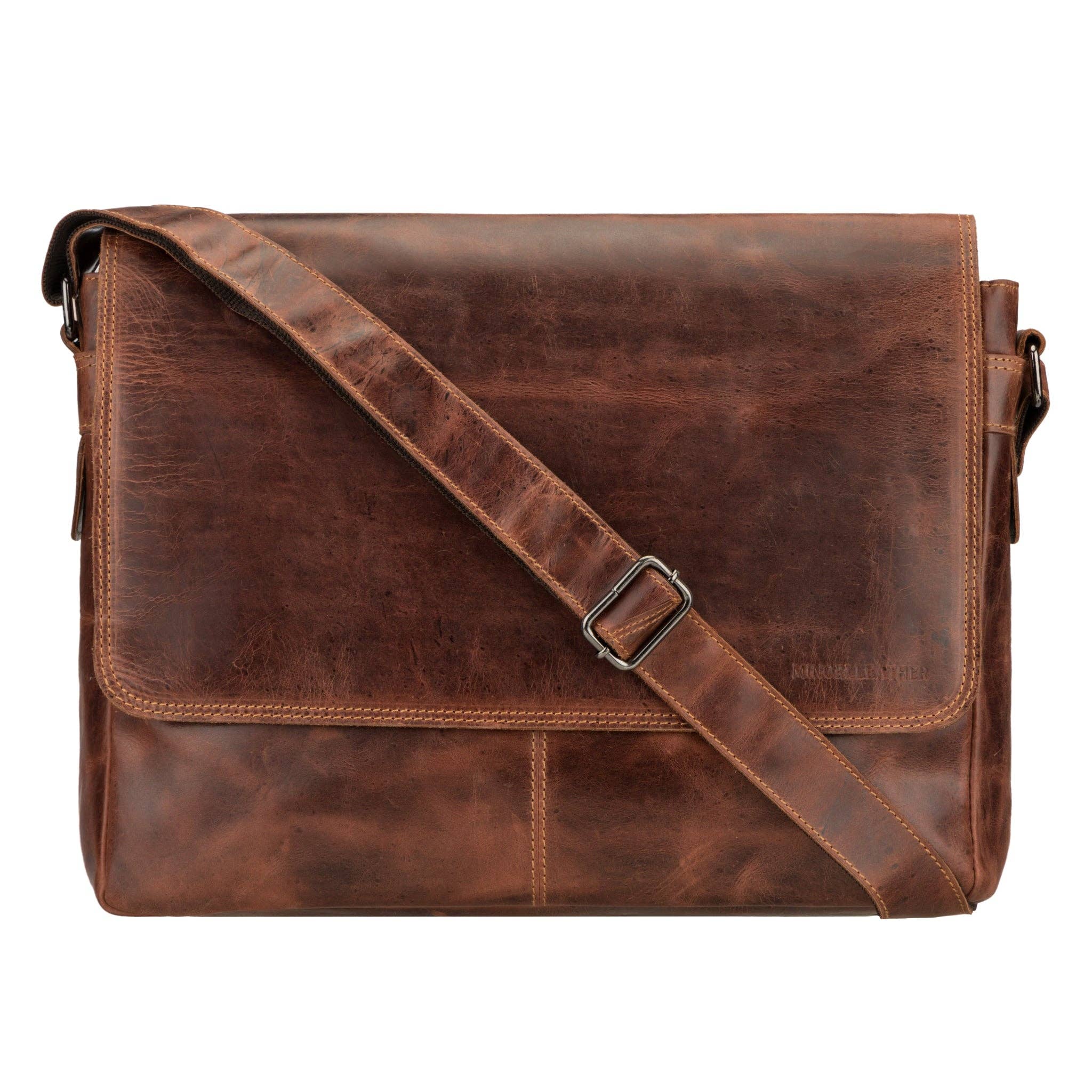 Richmond Full-Grain Leather Laptop Bag | 16" Messenger Bag for Men | Chestnut Minori Leather
