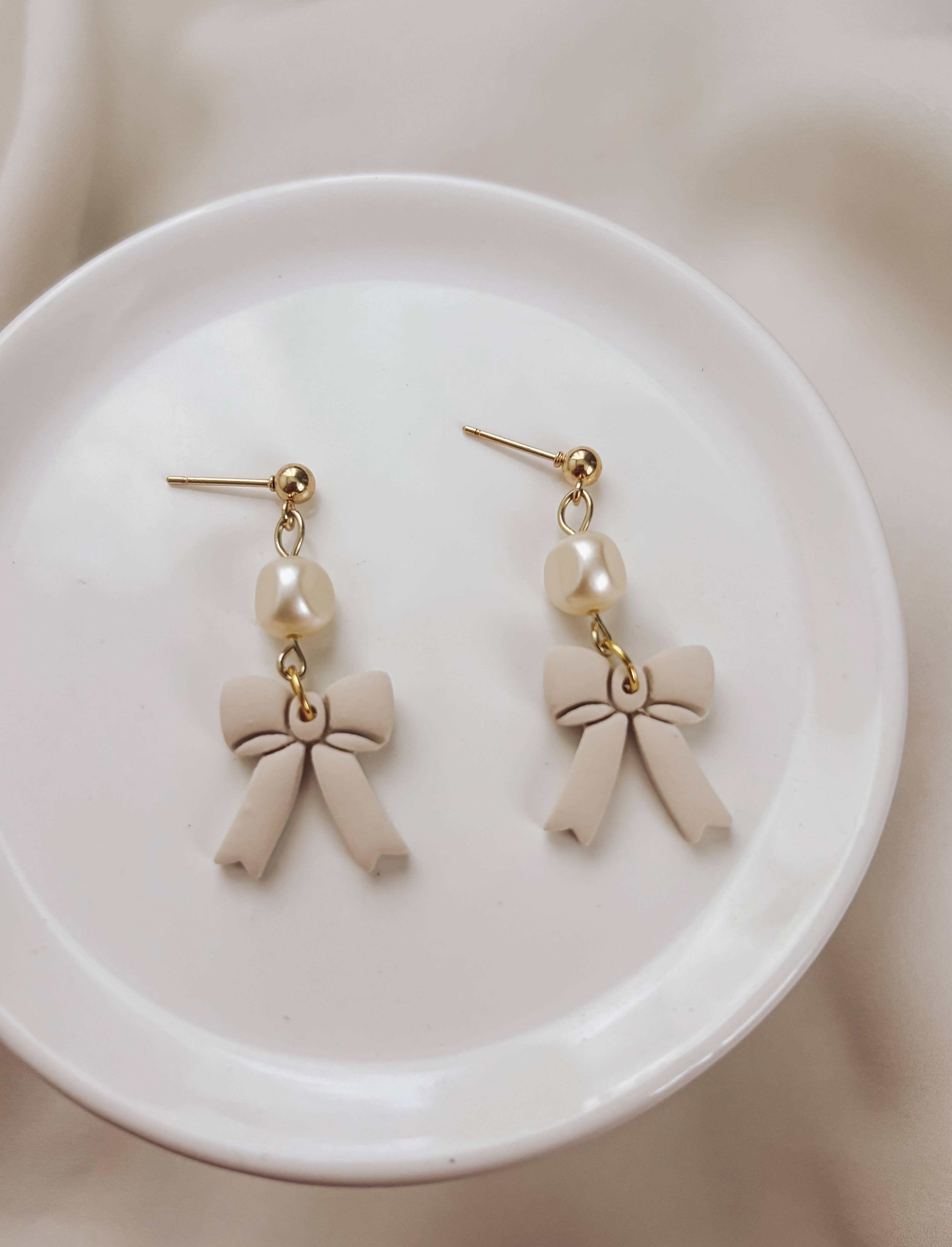 Bow and Pearl Earrings, Bridgerton-Inspired- Placed by Grace Placed by Grace