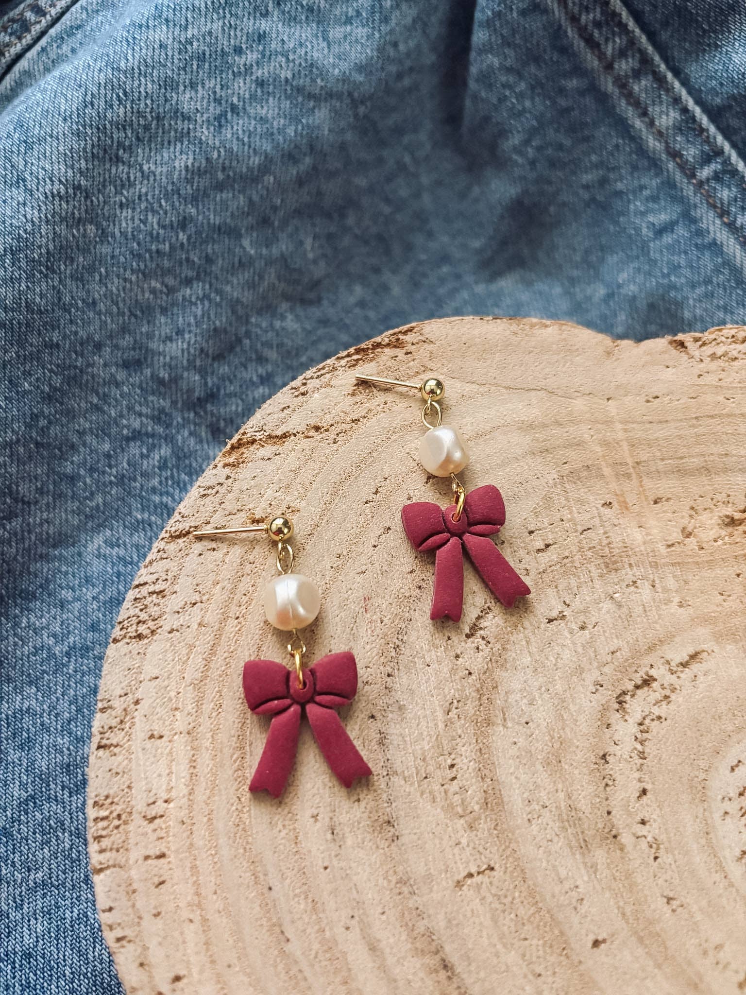 Red Pearl Bow Earrings, Vintage Americana - Placed by Grace Placed by Grace
