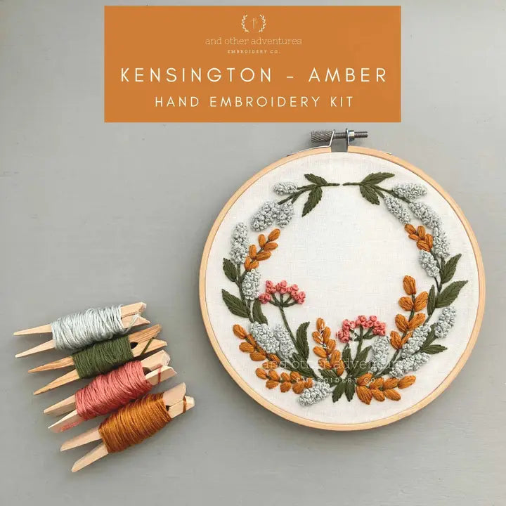 Hand Embroidery Kit for Beginners | Choose Your Design Embroidery Kit- Kensington in Amber And Other Adventures Embroidery Co