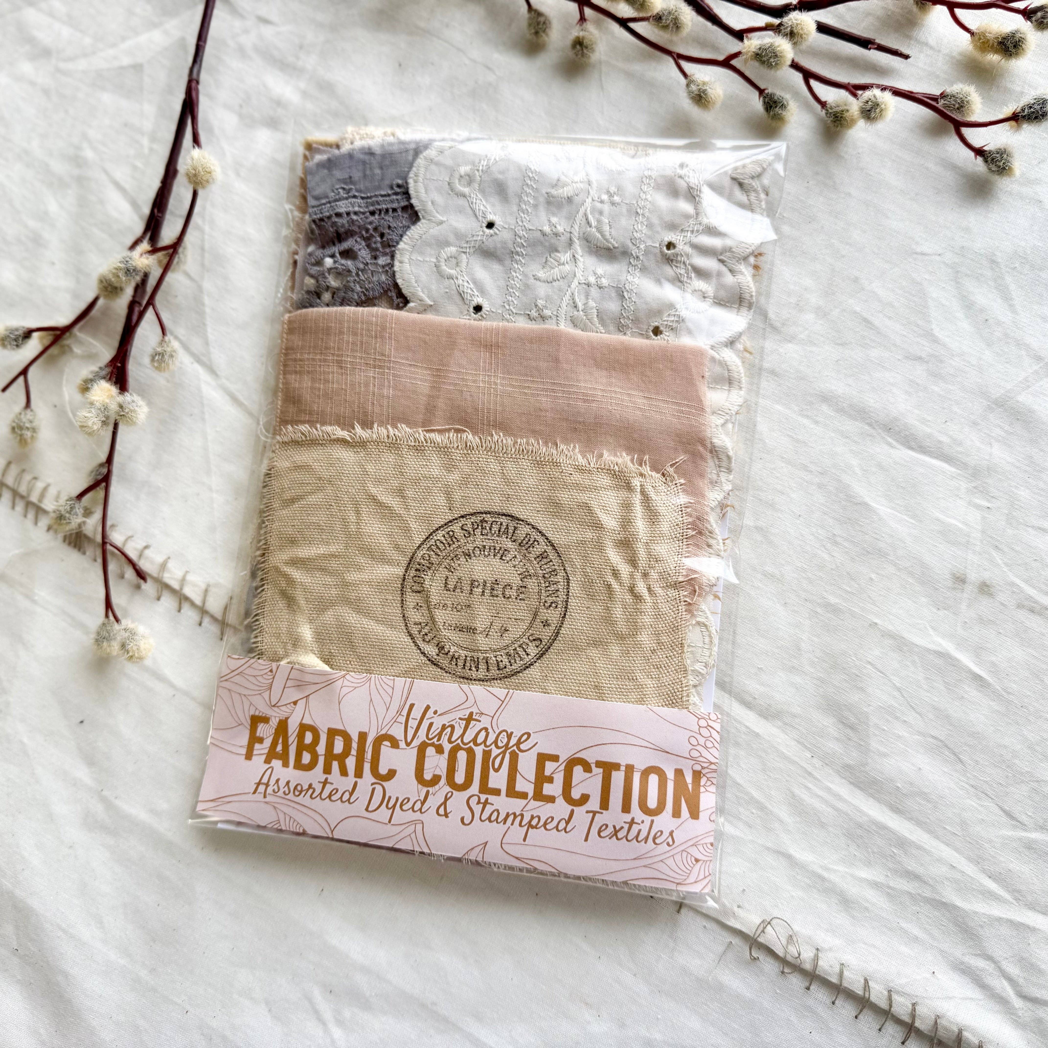 Dyed & Stamped Fabric Pack | Vintage Textile Ephemera | Junk Journal & Collage Supplies A House of Books