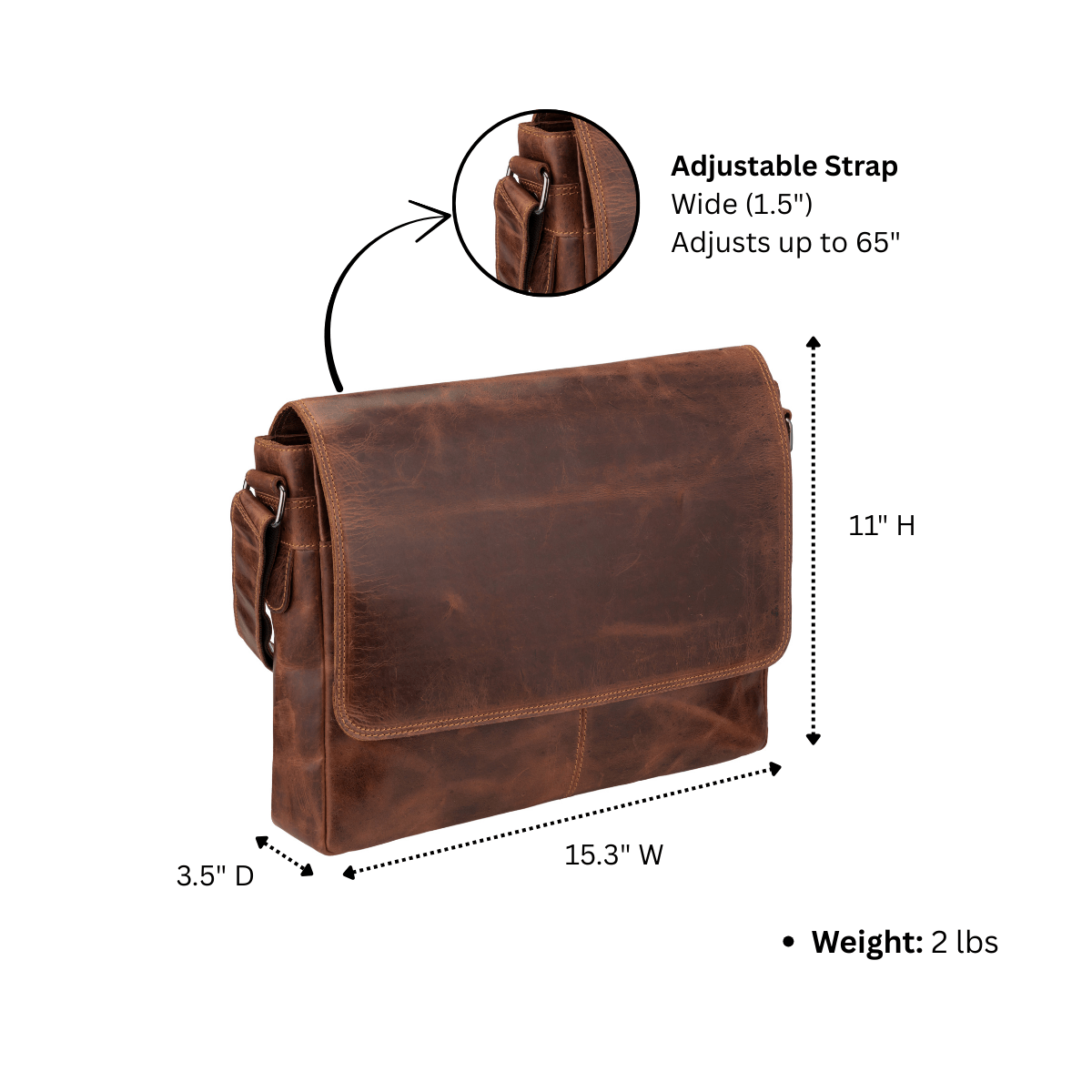 Richmond Full-Grain Leather Laptop Bag | 16" Messenger Bag for Men | Chestnut Minori Leather