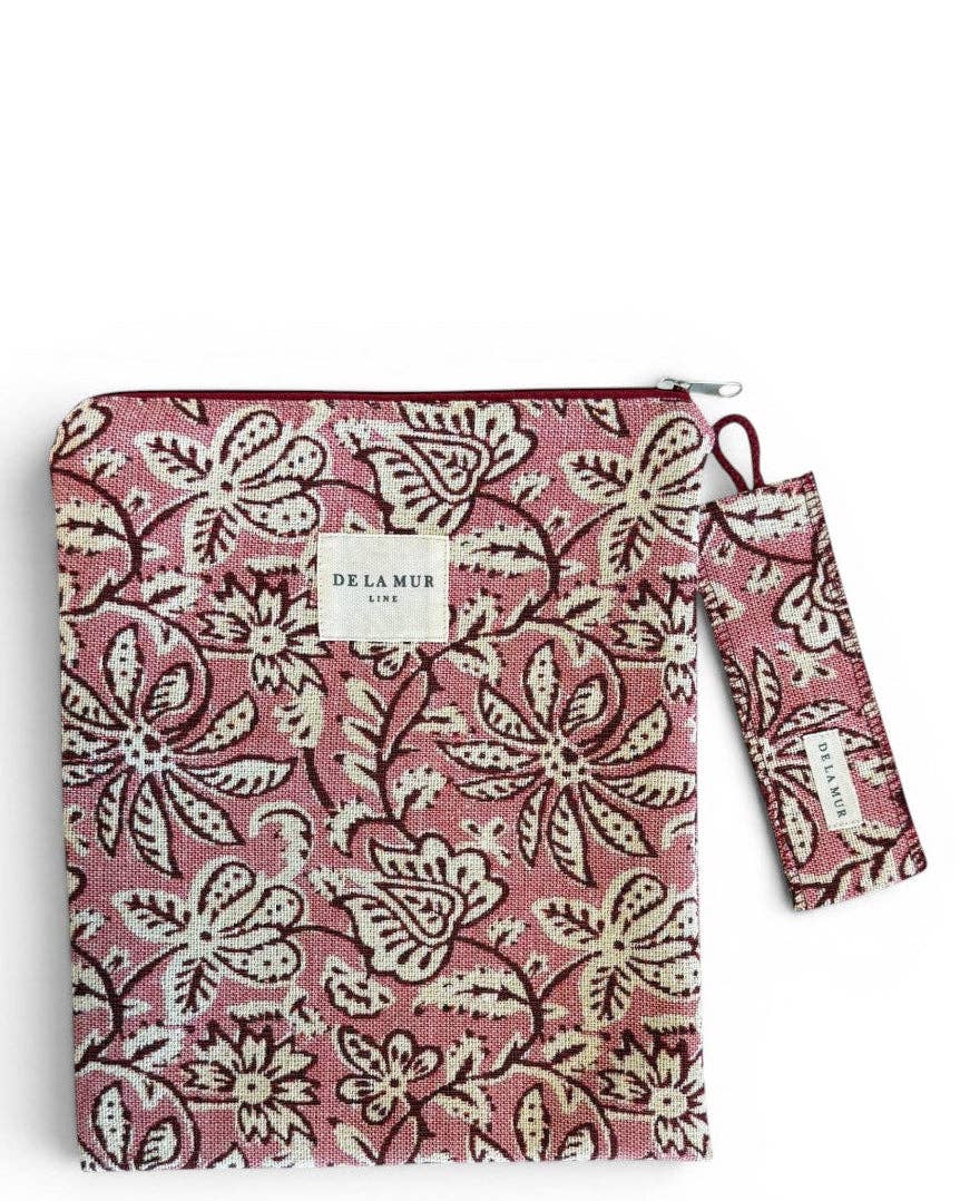 Floral Jacquard Book Cover & Matching Bookmark – Zippered Fabric Sleeve