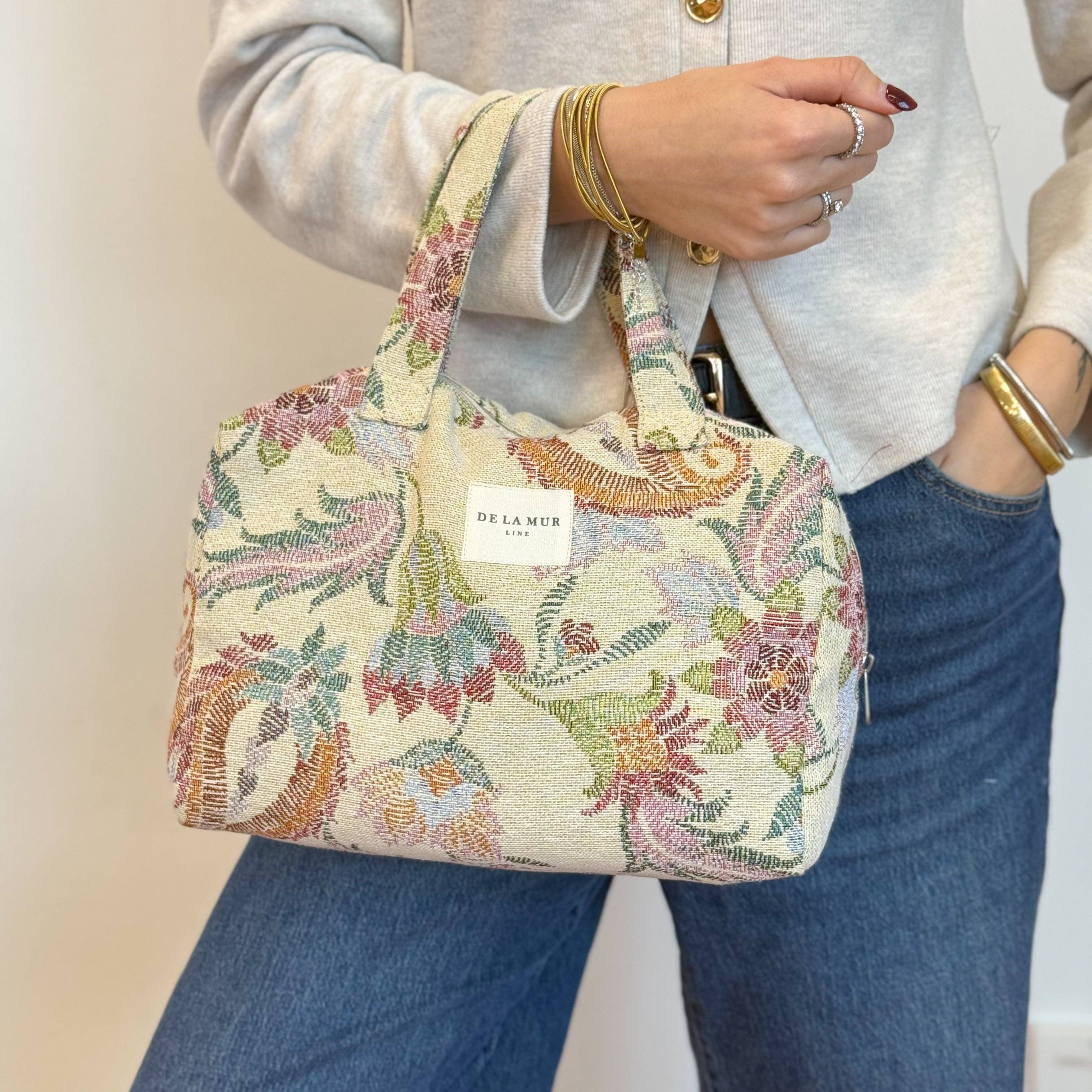 Floral Jacquard Extra Large Makeup Bag – Multicolor Paisley Tote