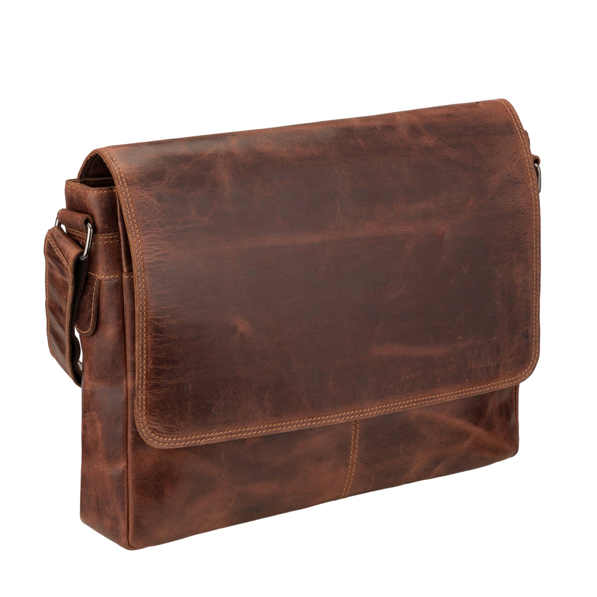 Richmond Full-Grain Leather Laptop Bag | 16" Messenger Bag for Men | Chestnut Minori Leather