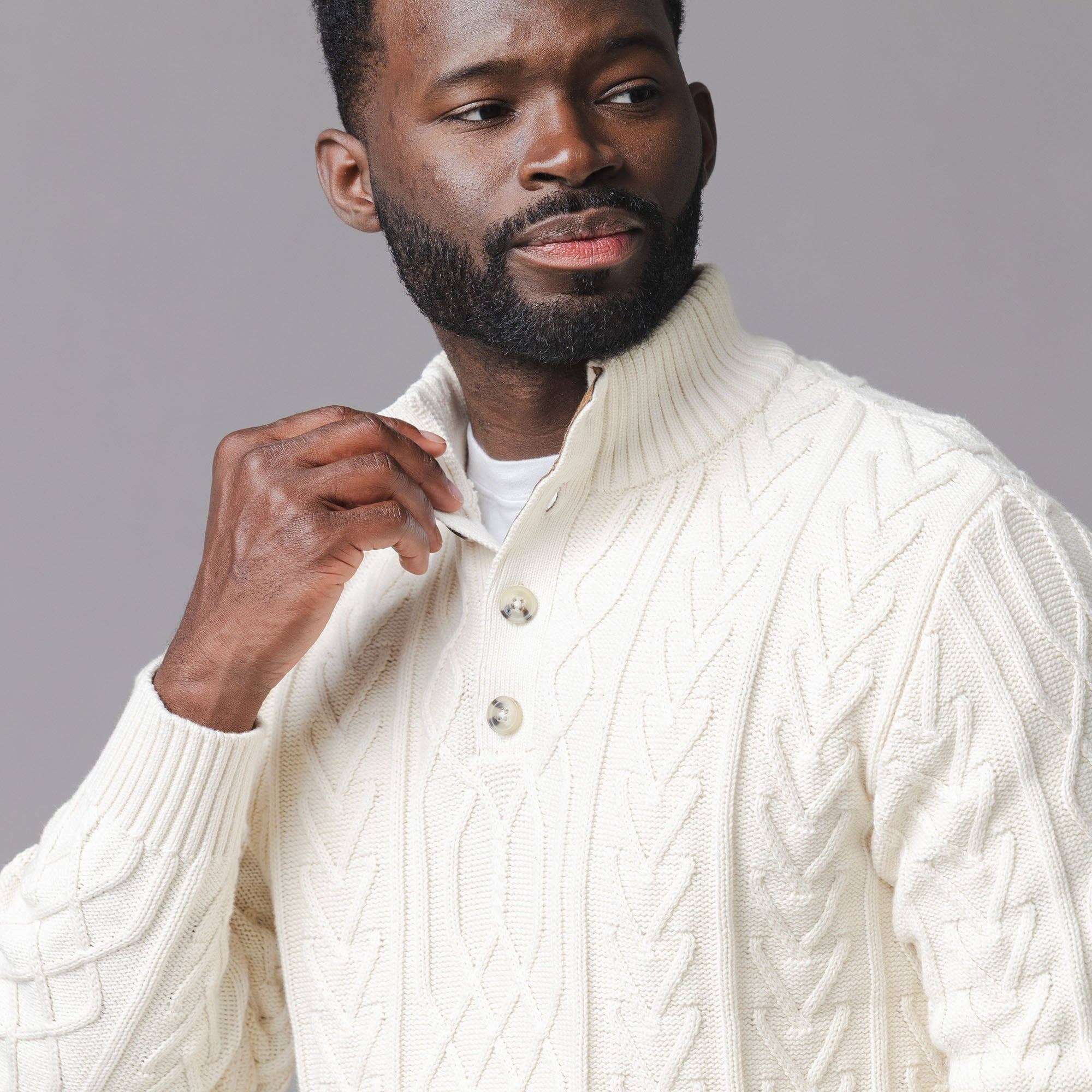 Men's 100% Organic Cotton Mock Neck Cable Knit Sweater | GOTS Certified Hope and Henry