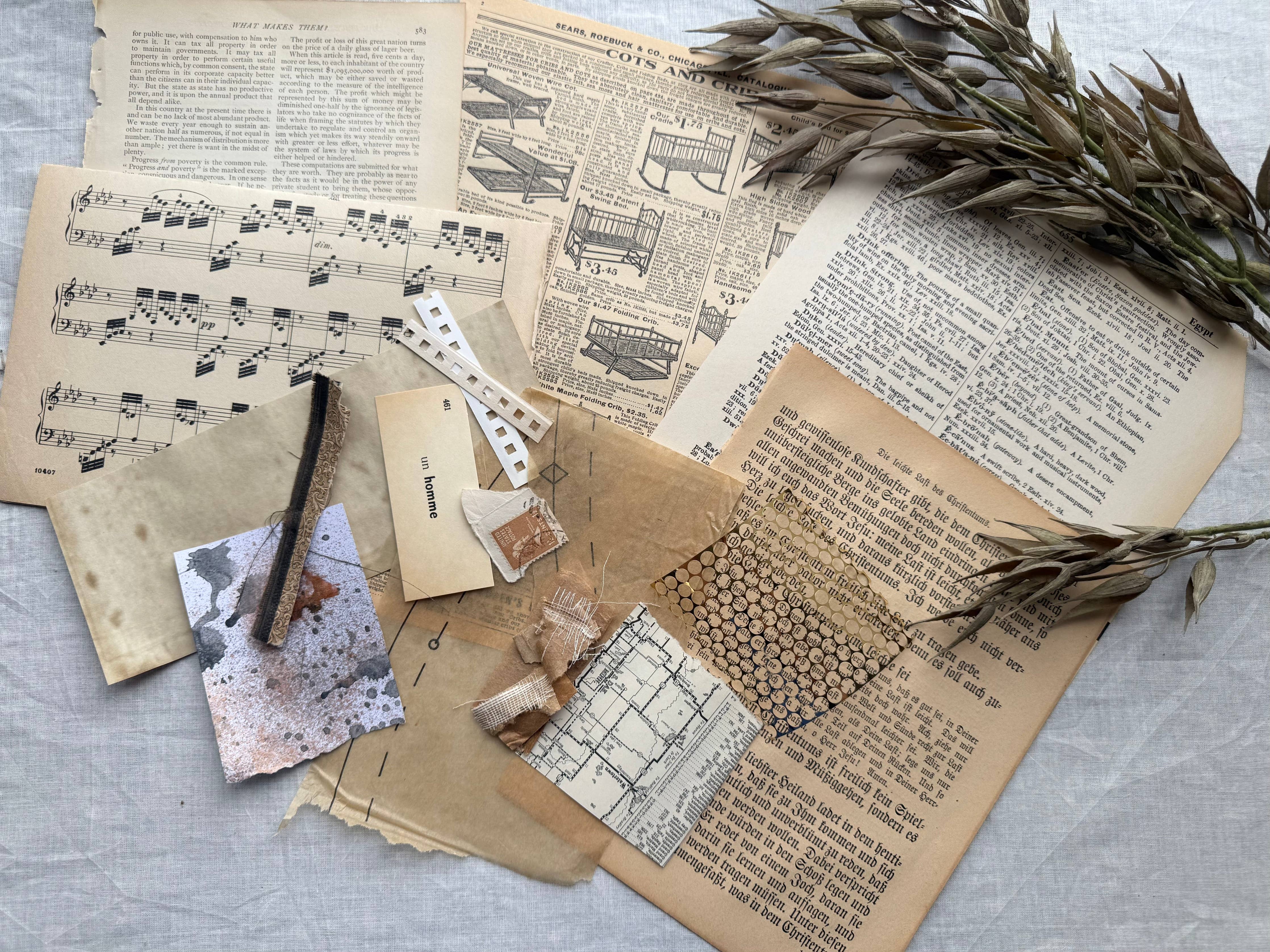 Floral Collage Kit | Mixed Media Art Kit | Vintage Vellum & Paper Craft A House of Books
