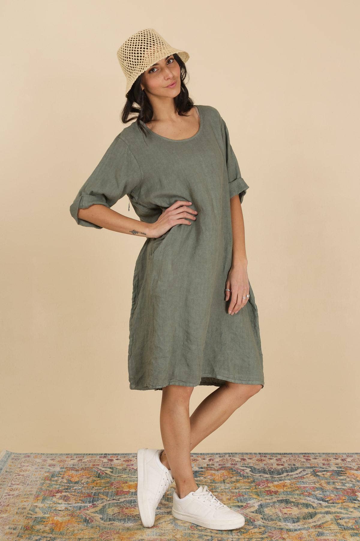 Italian Linen Dress- Round neck short dress