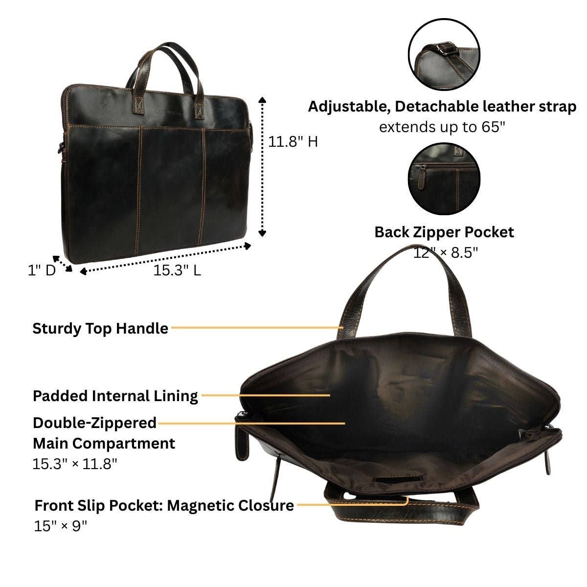 Santiago Full-Grain Leather Laptop Sleeve | 16" Laptop Bag | Brown Minori Leather