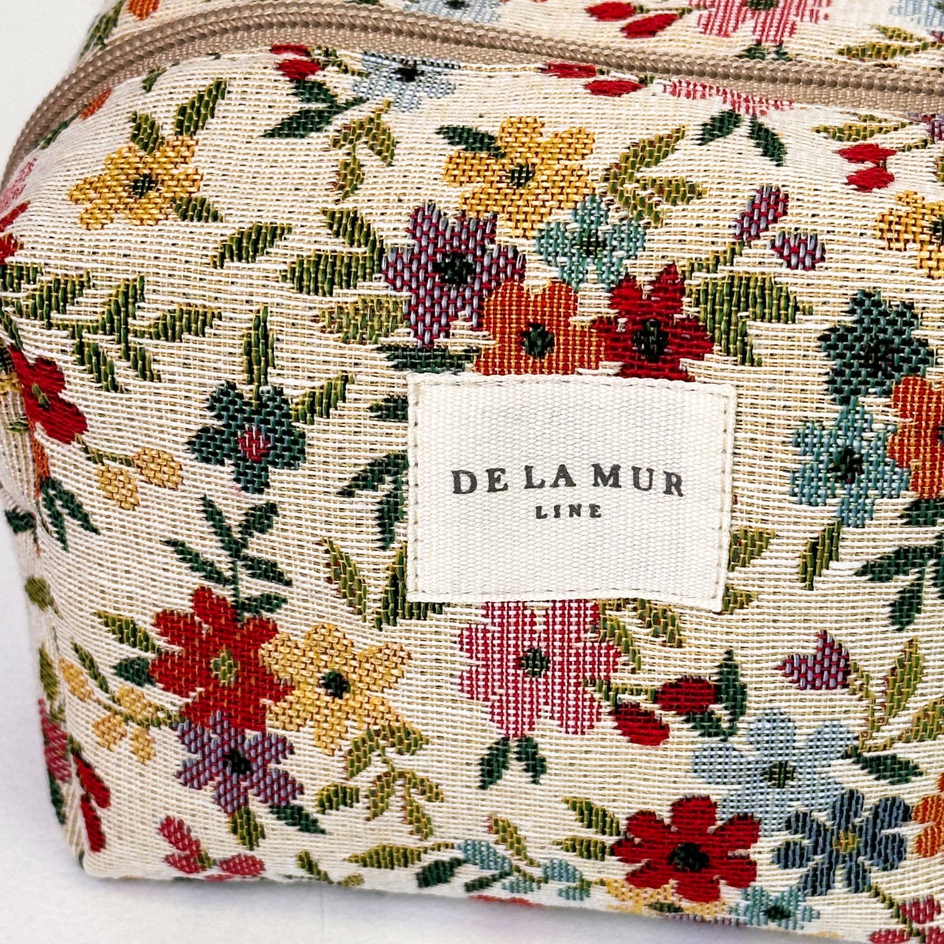 Floral Jacquard Square Makeup Bag – Beige Zip Pouch