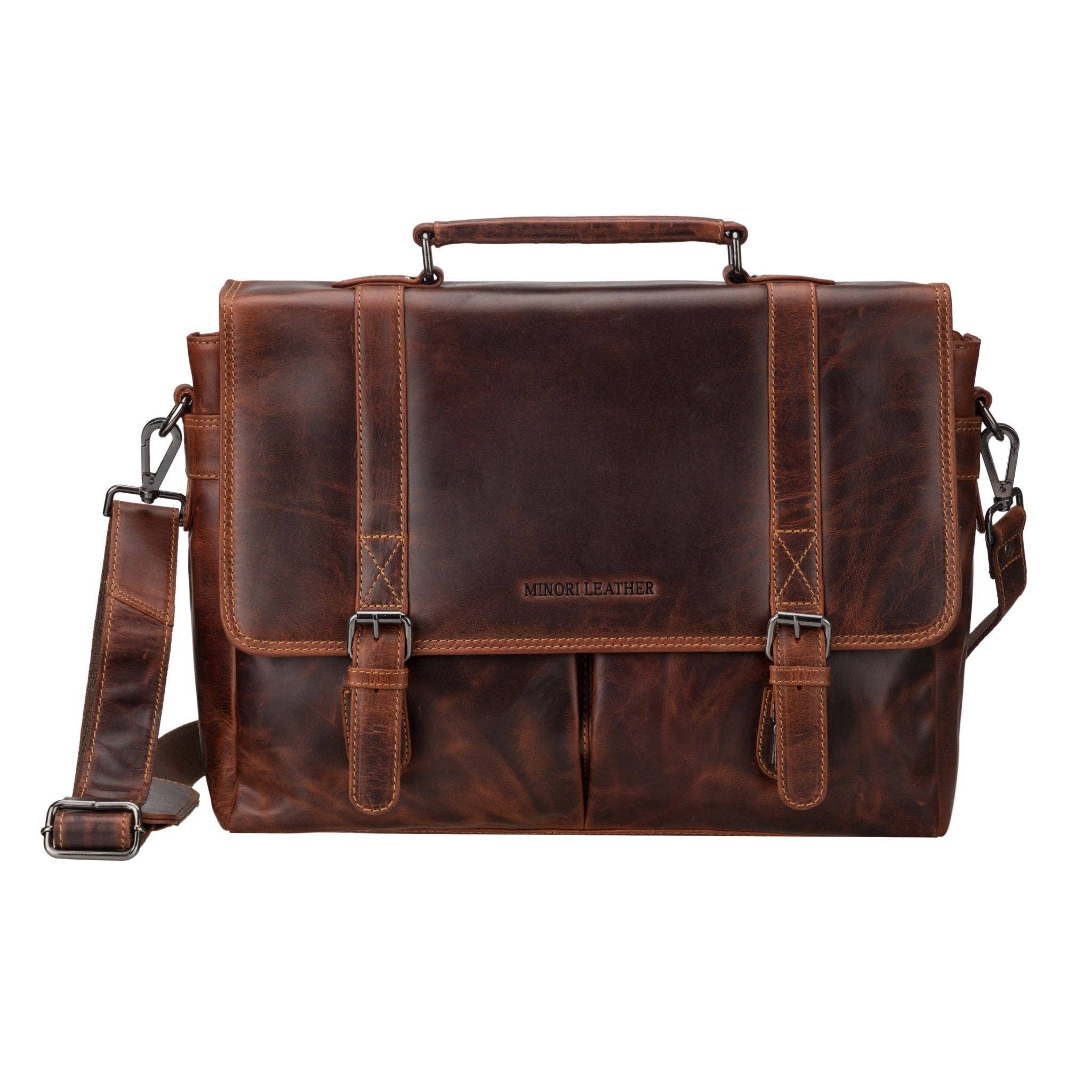 Boston Full-Grain Leather Briefcase Bag | 16" Laptop Bag Minori Leather