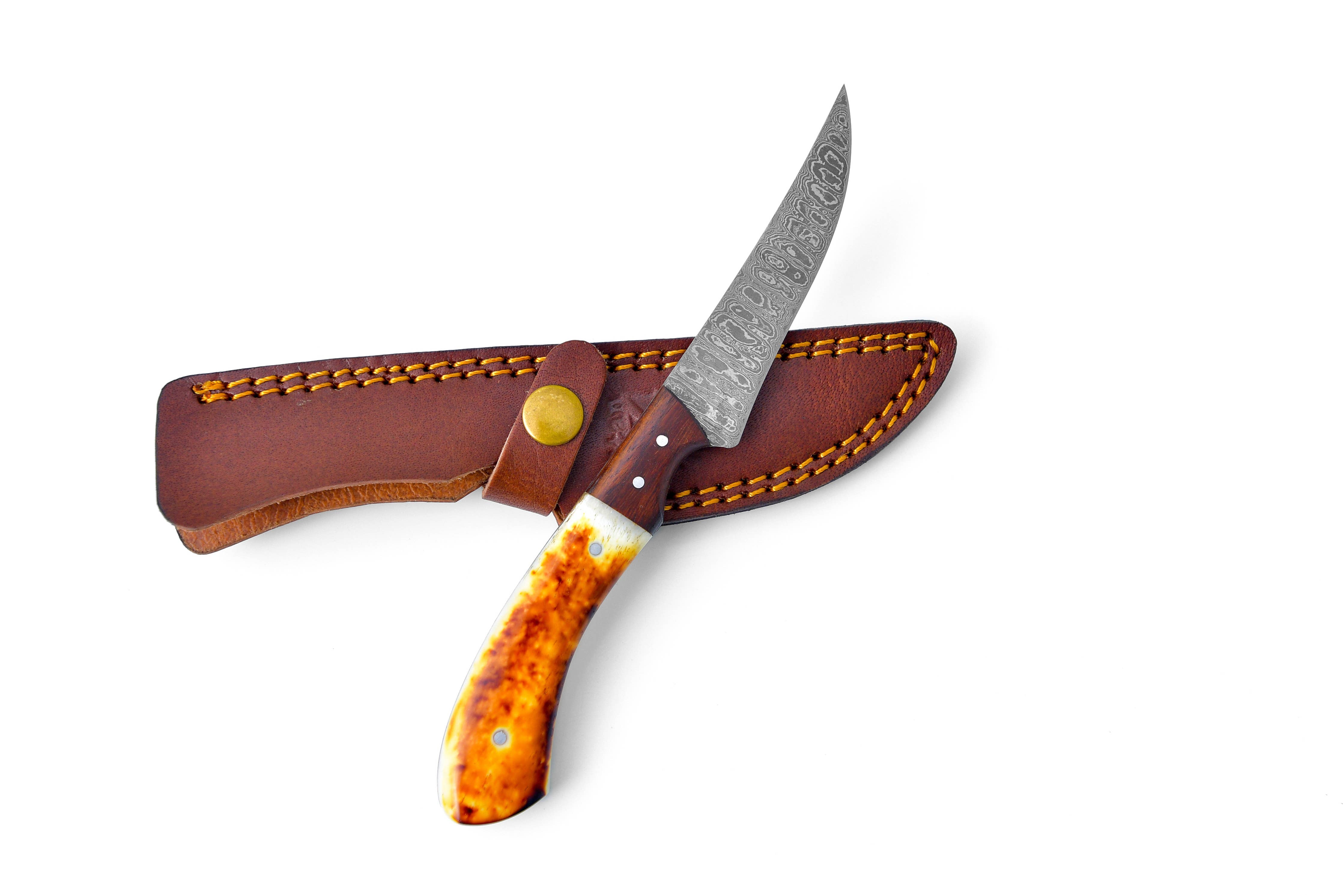 Damascus Compact Fillet Knife Brown/Wood TK-204