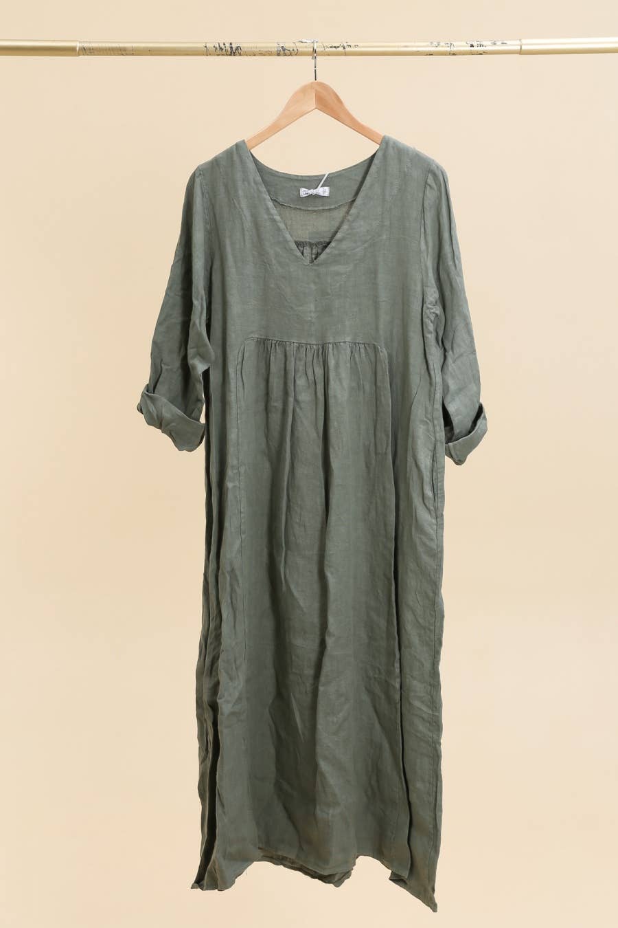 Italian Linen Dress- 3/4 Sleeve, V-neck