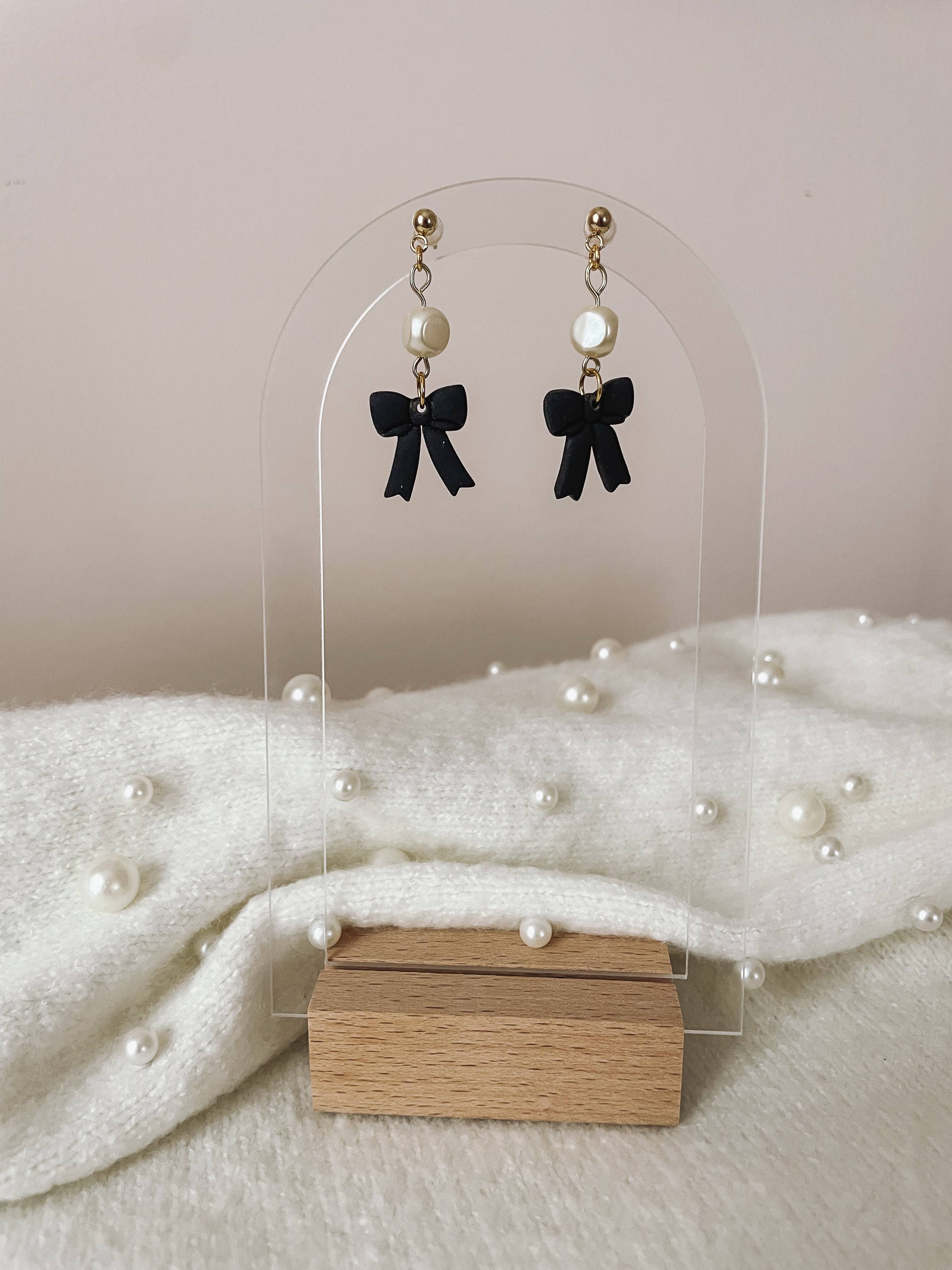 Black Bow Earrings with Pearls - Placed by Grace Placed by Grace