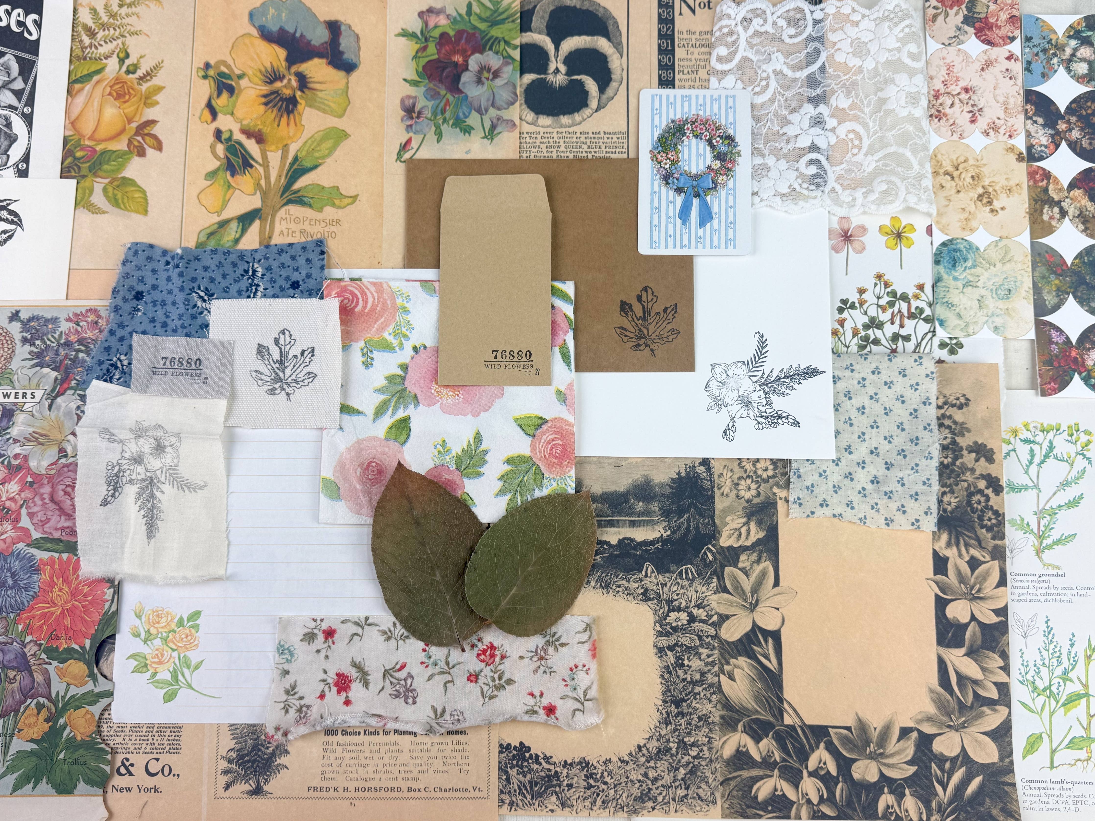 Botanical & Nature Ephemera Kit | Junk Journal Supplies | Vintage Floral Collage A House of Books