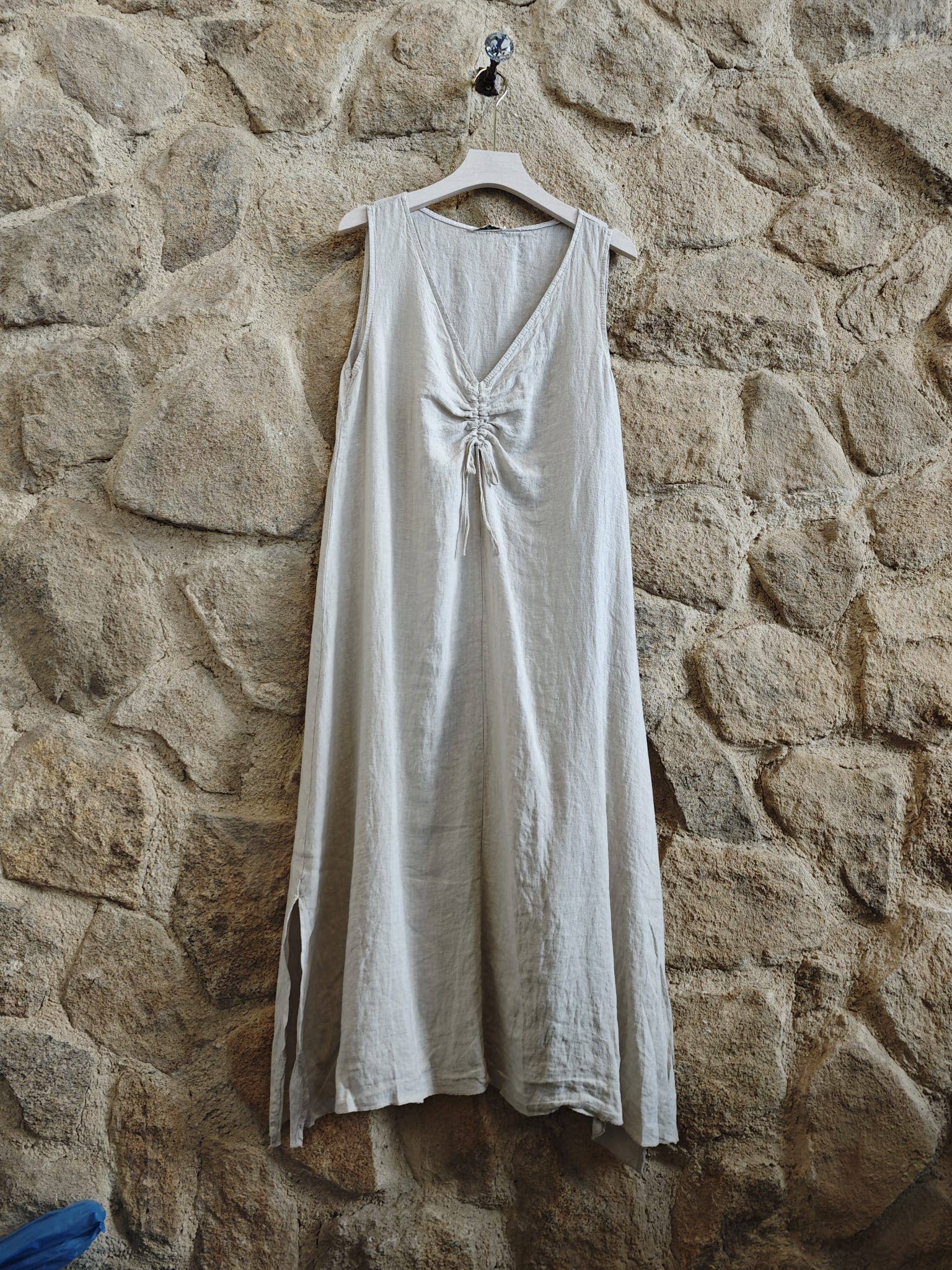 Italian Linen Dress- Sleeveless Beige Linen & More