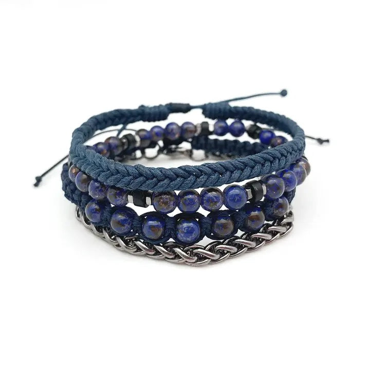 Anju Aadi Men's Bracelet | Handcrafted Artisan Leather & Stone Bracelets Blue stone Anju Jewelry