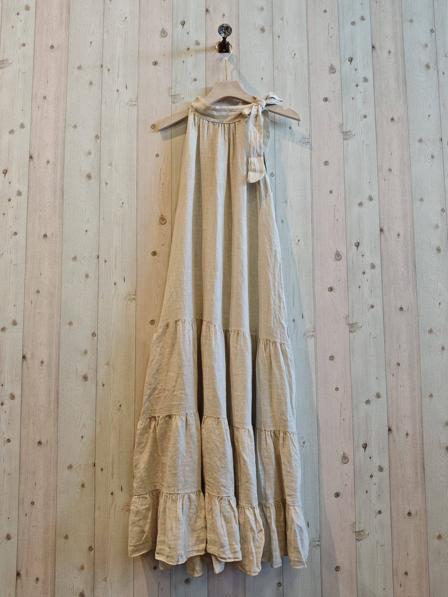 Italian Linen Dress- Neck Tie Beige Linen & More