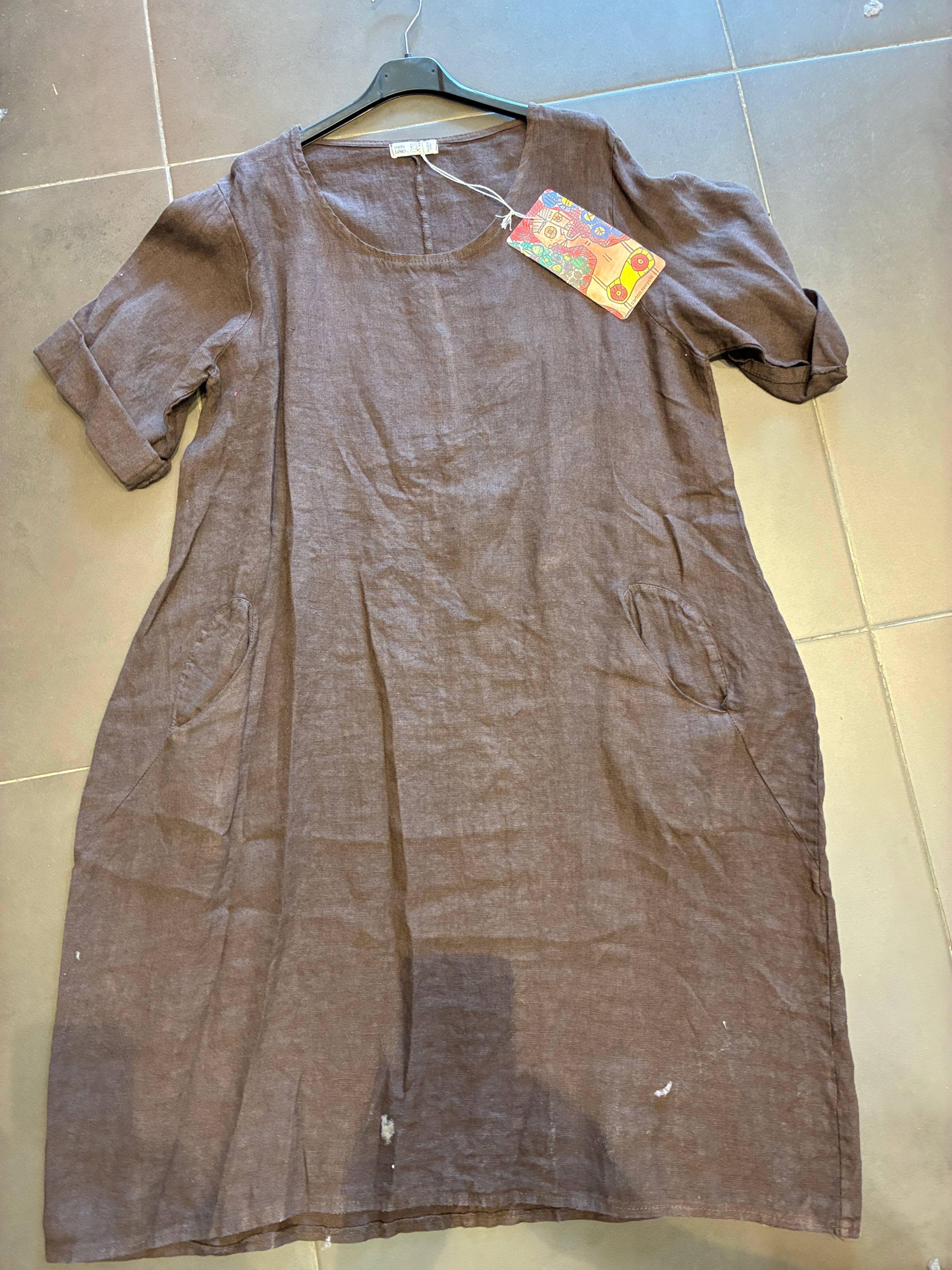 Italian Linen Dress- Round neck short dress