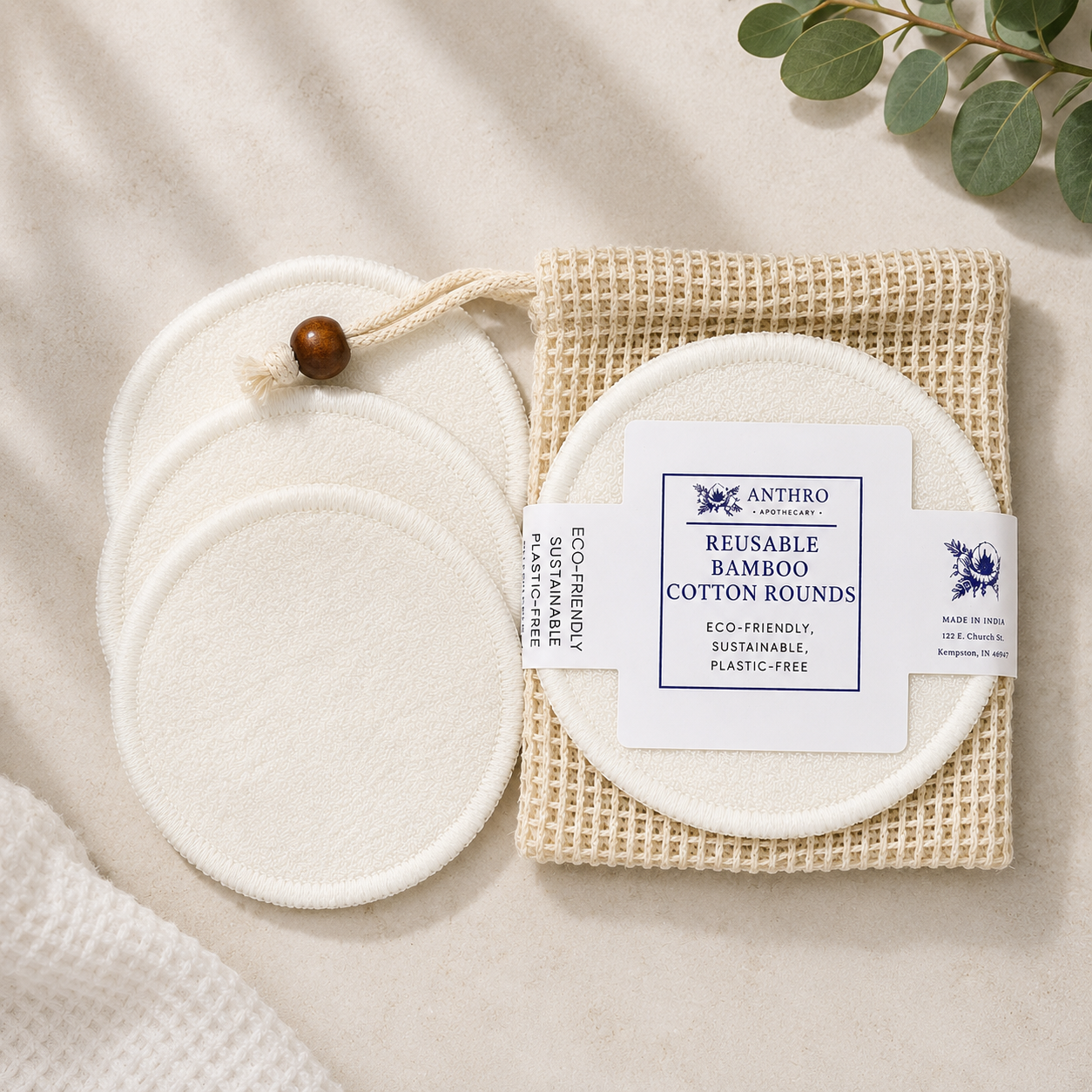 Reusable Hemp Cotton Rounds – 7-Pack with Mesh Laundry Bag | Zero-Waste Skincare