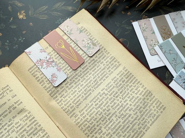 Magnetic Bookmarks Set of 3 | Floral Hand-Foiled | Unique Book Lover Gift A House of Books