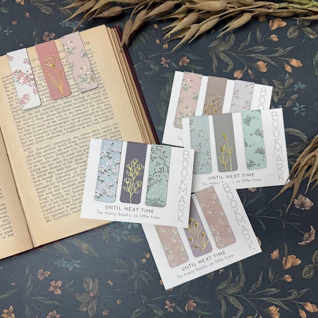 Magnetic Bookmarks Set of 3 | Floral Hand-Foiled | Unique Book Lover Gift A House of Books