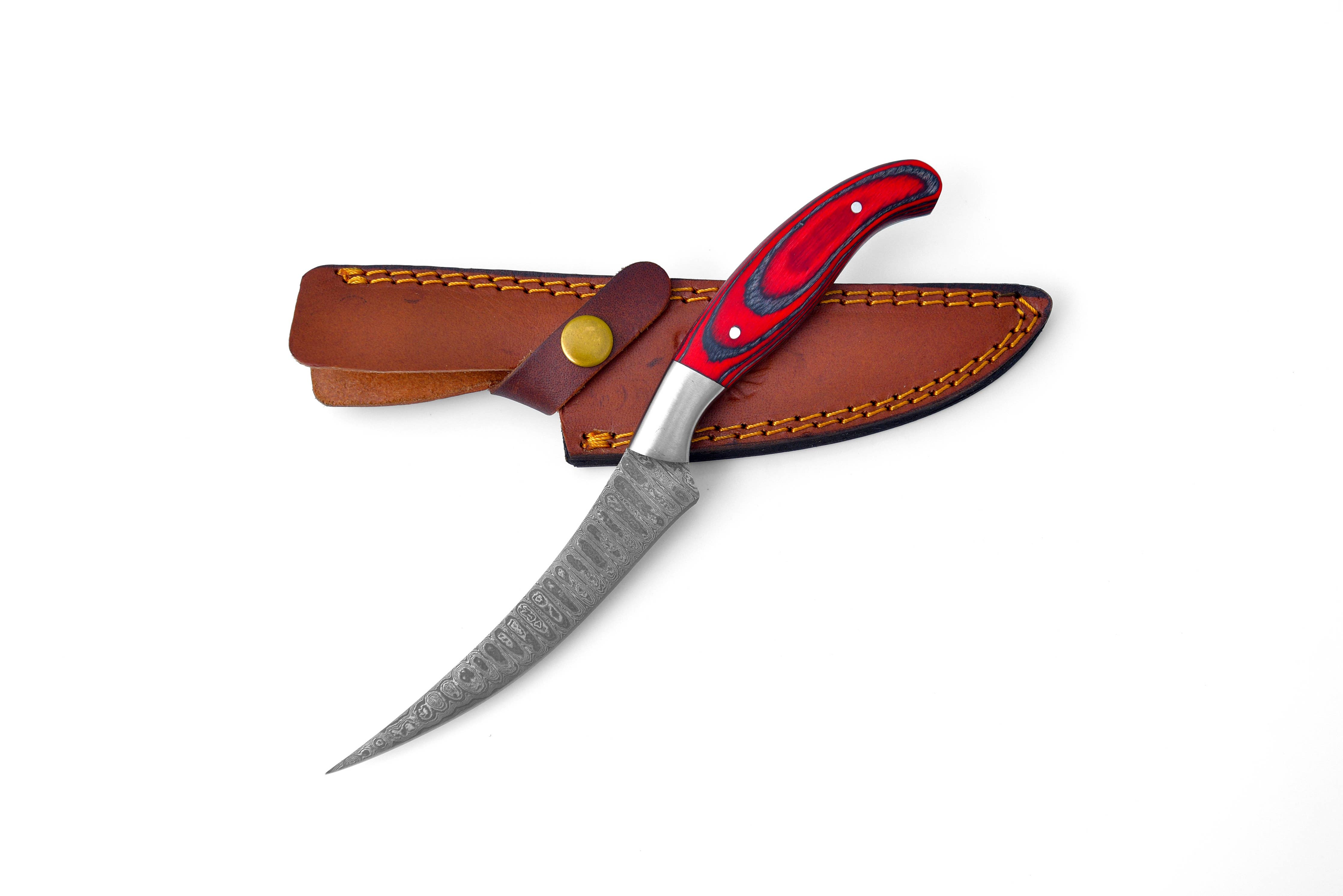 Damascus Compact Fillet Knife Red/Black  TK-205
