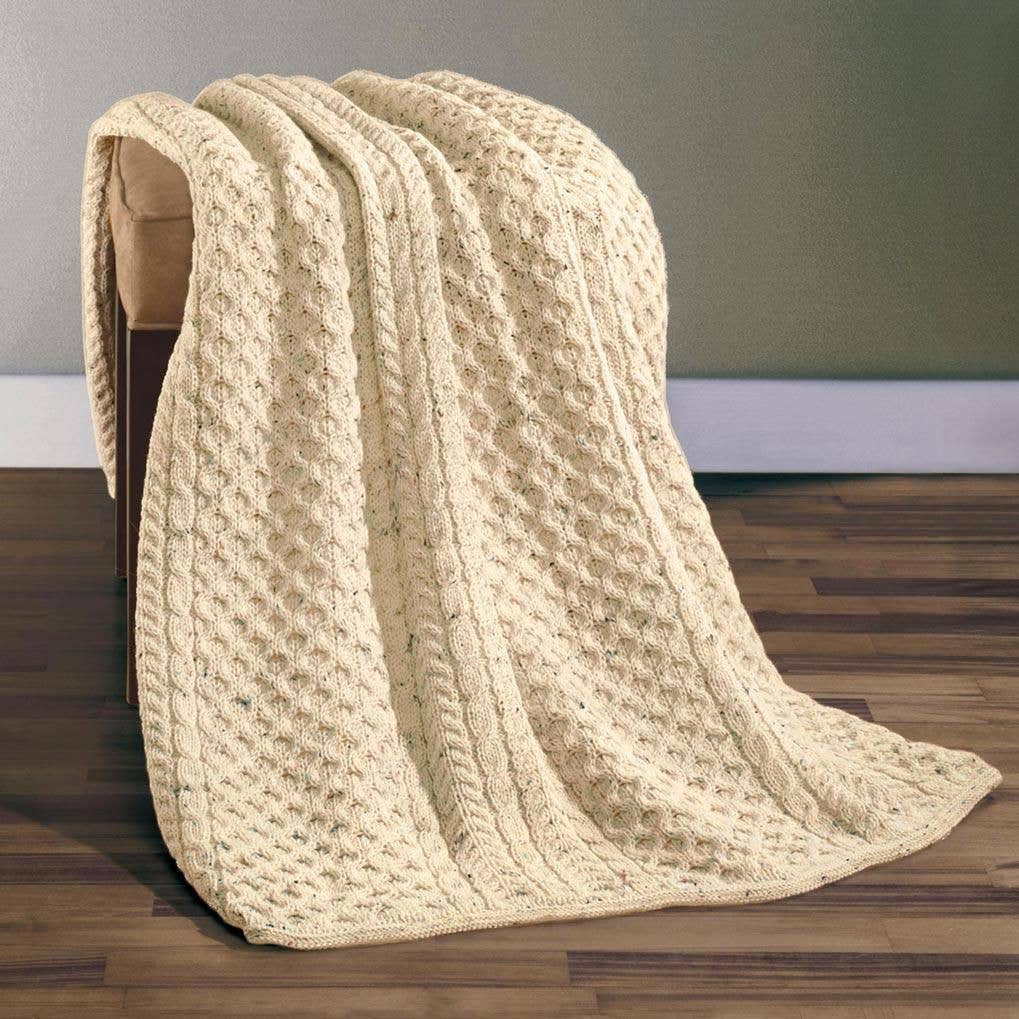Aran Honeycomb Knit Wool Blanket | 100% Irish Wool Throw