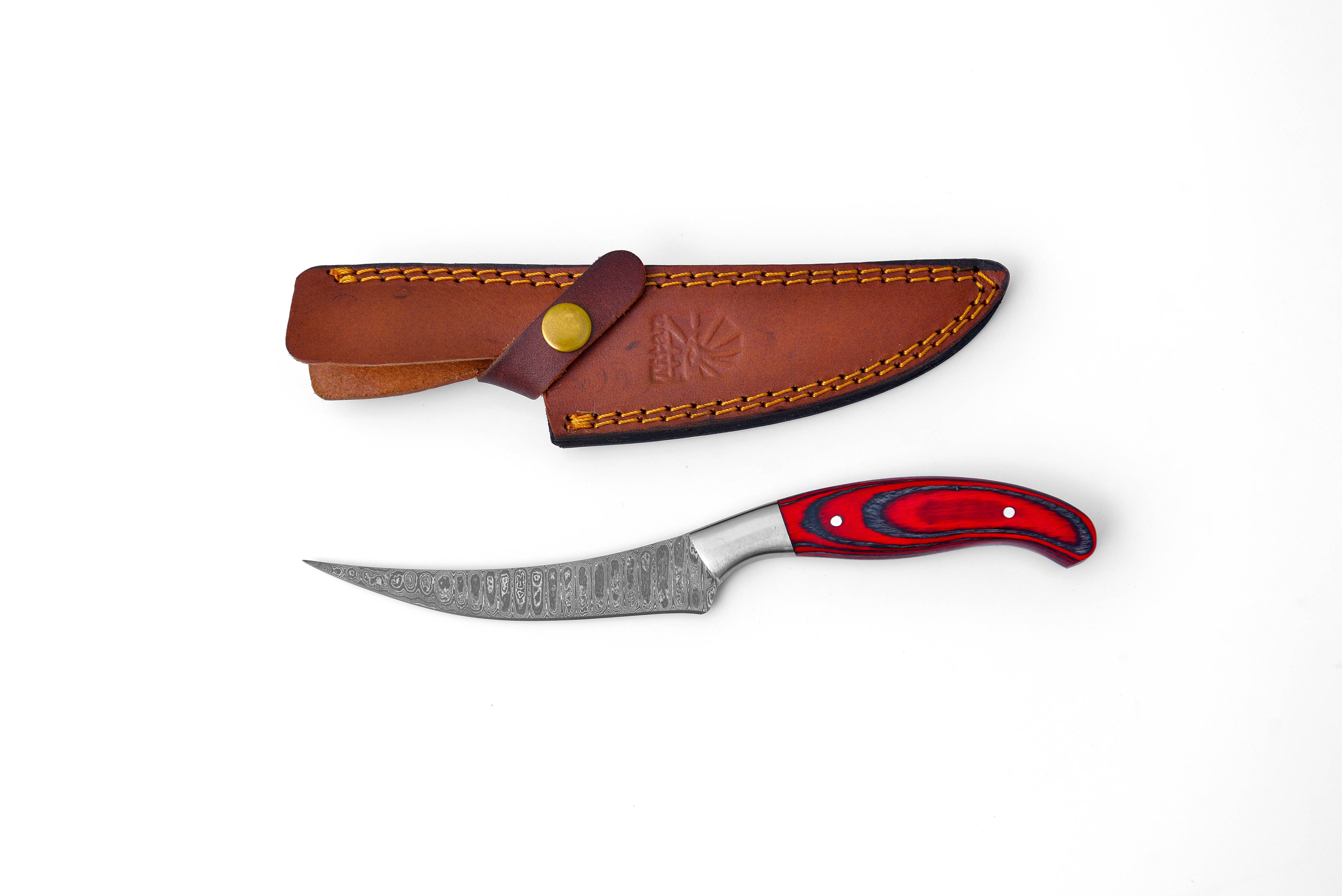 Damascus Compact Fillet Knife Red/Black  TK-205